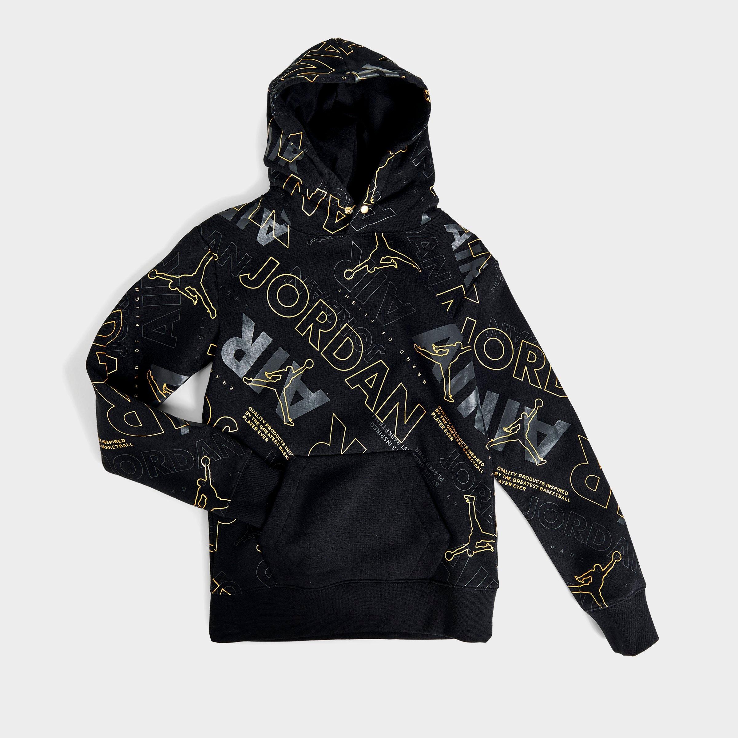 Nike Jordan Kids Jordan Air Black Gold Pullover Hoodie Size Medium Cotton polyester fleece In Black gold ModeSens