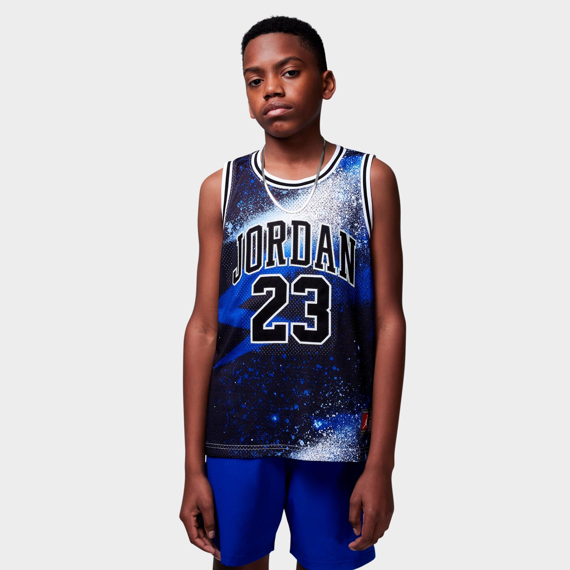 Jordan Big Kids 23 Printed Jersey in Black/Hyper Royal Size: Small