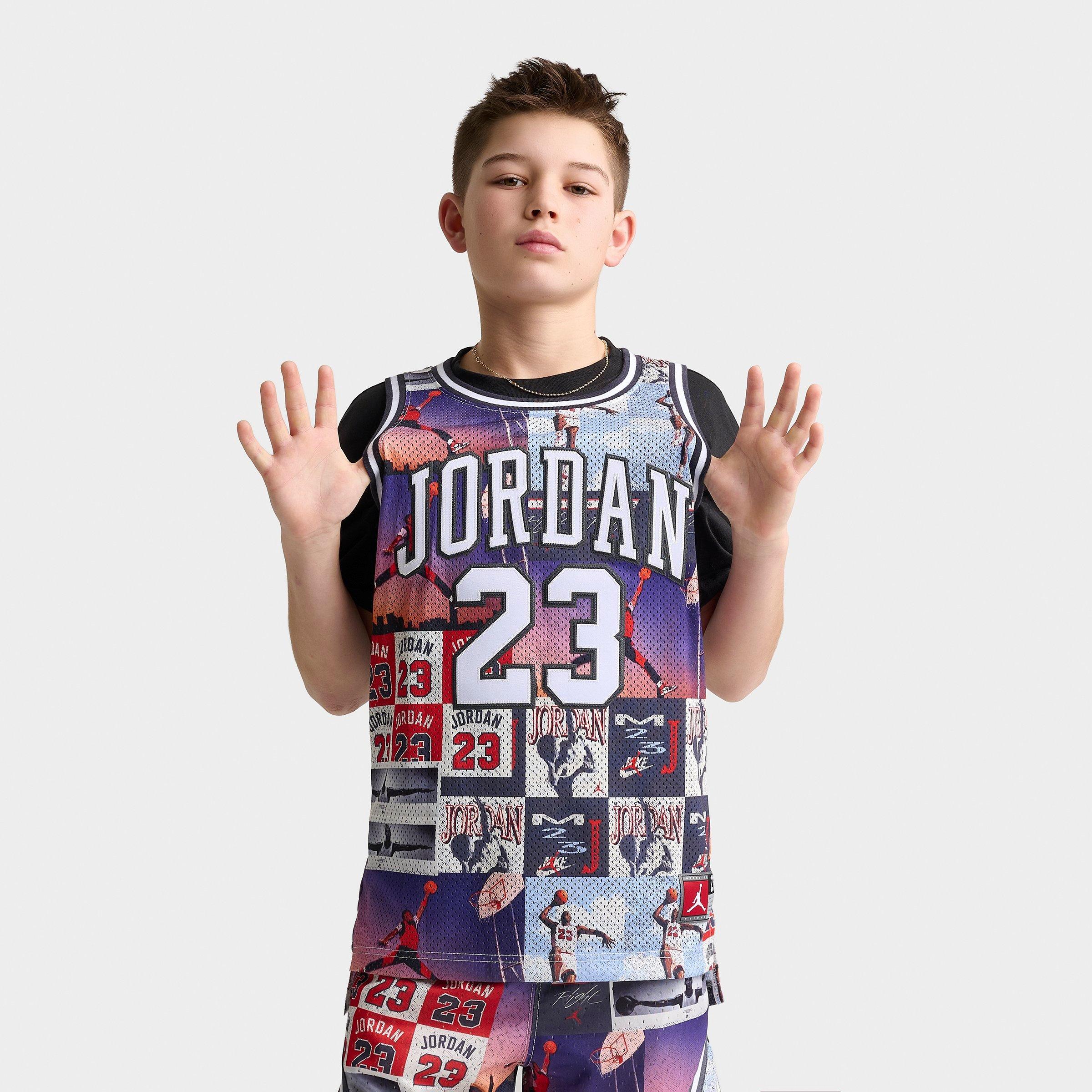 Jordan Big Kids 23 Printed Jersey in Off Noir/Multi Size: Small