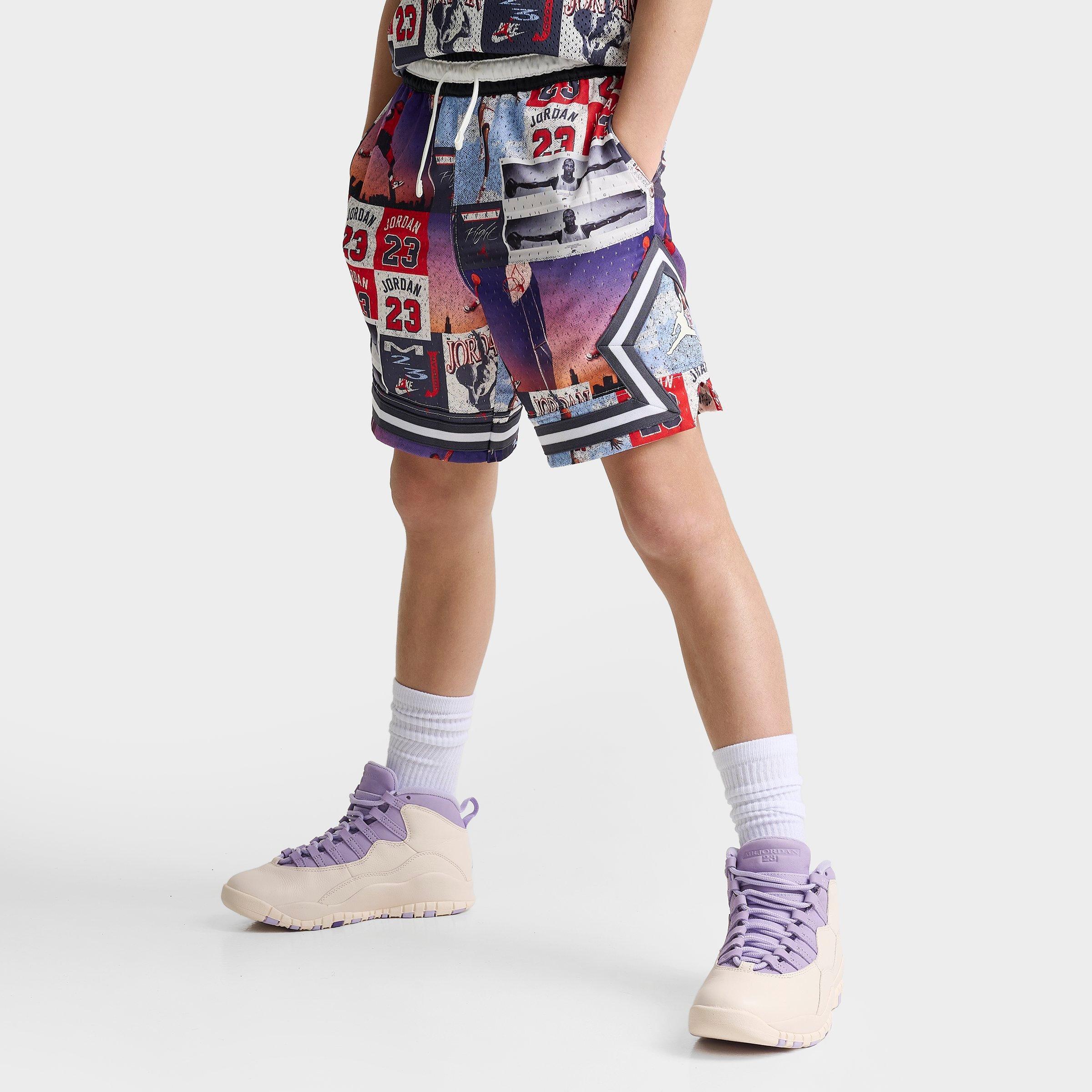 Jordan Big Kids Dri-FIT MJ Printed Sport Diamond Shorts in Off Noir/Multi Size: Small