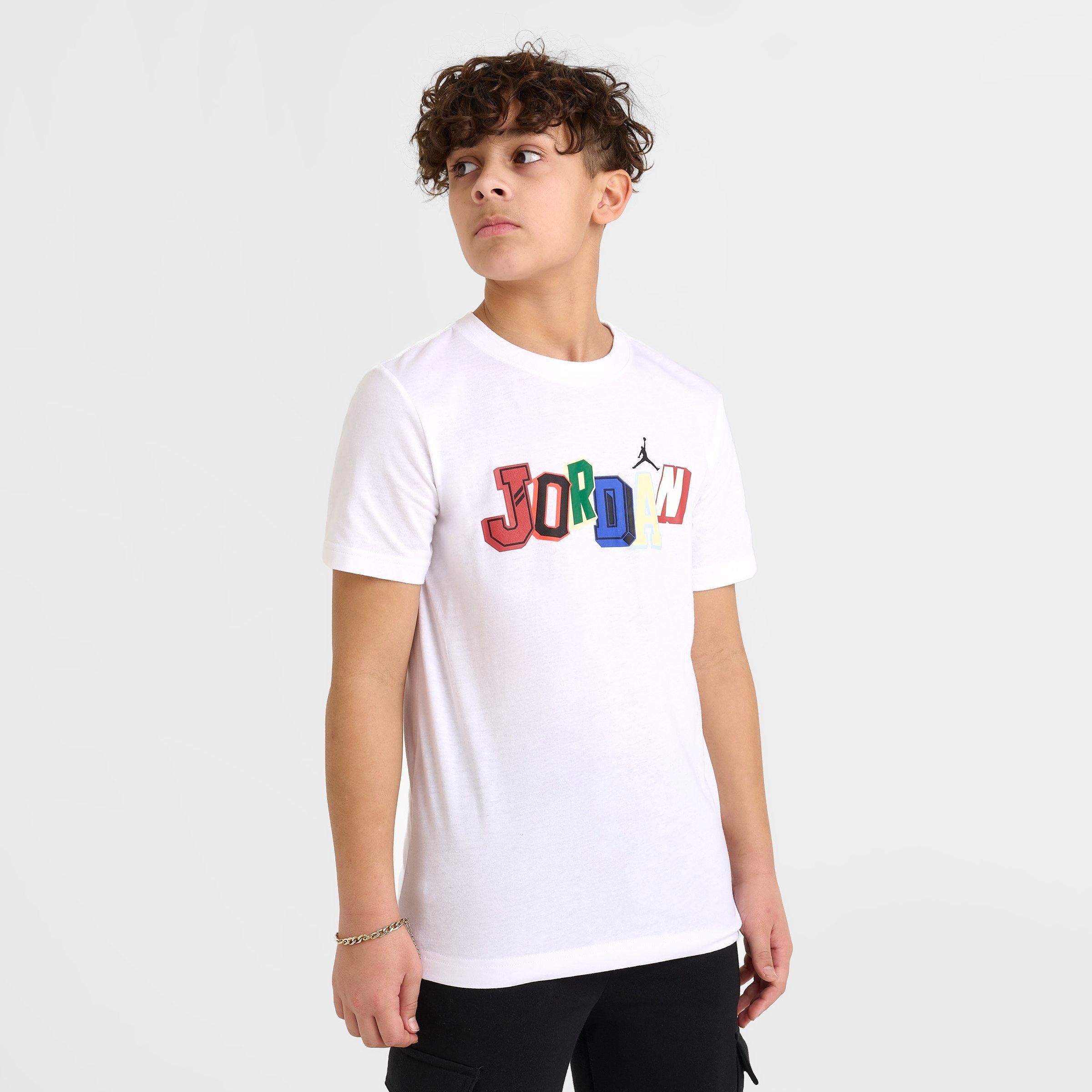 Jordan Big Kids' Signature Letters T-Shirt in White/White Size Large Cotton/Polyester