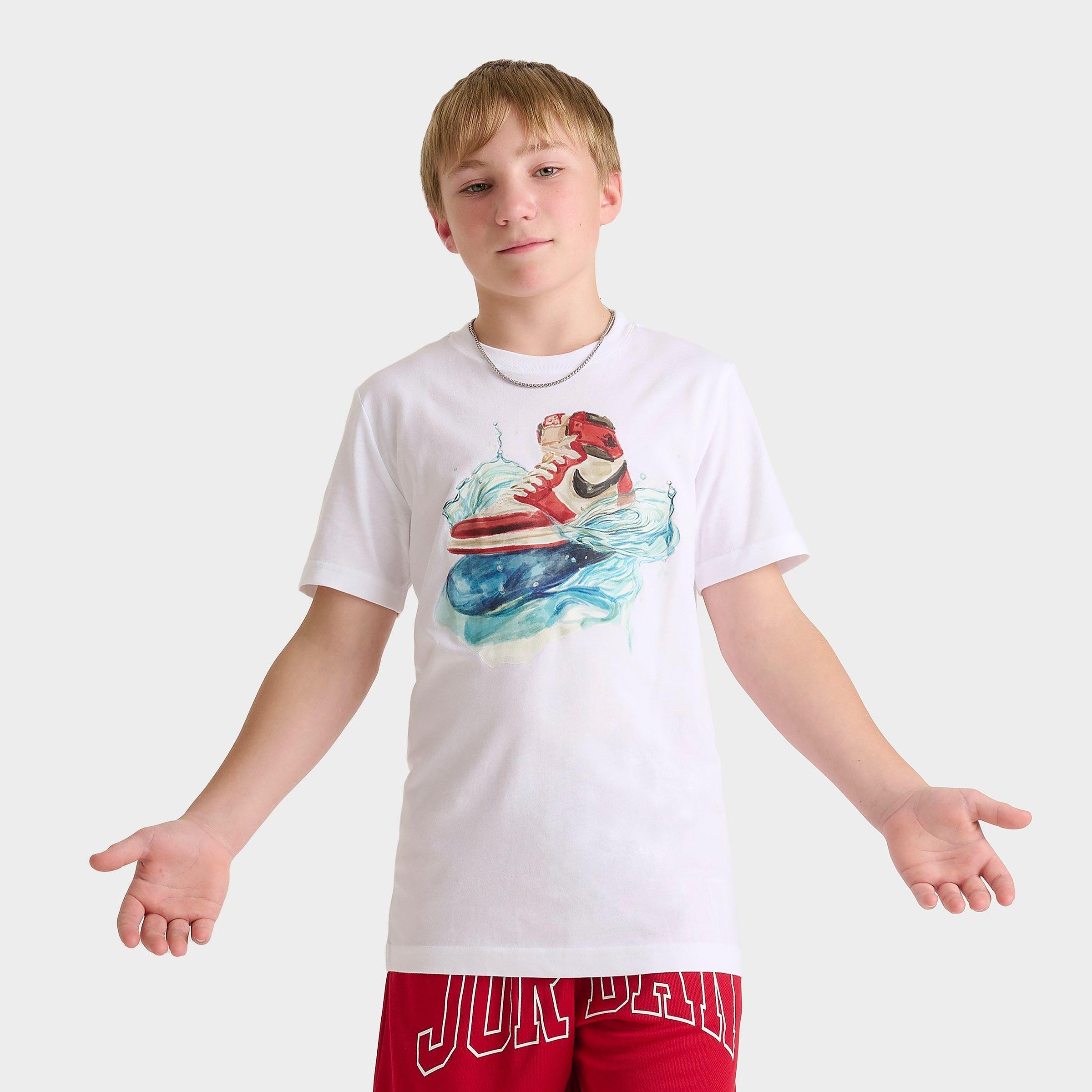 Jordan Big Kids AJ1 Waves T-Shirt in White Size: Small