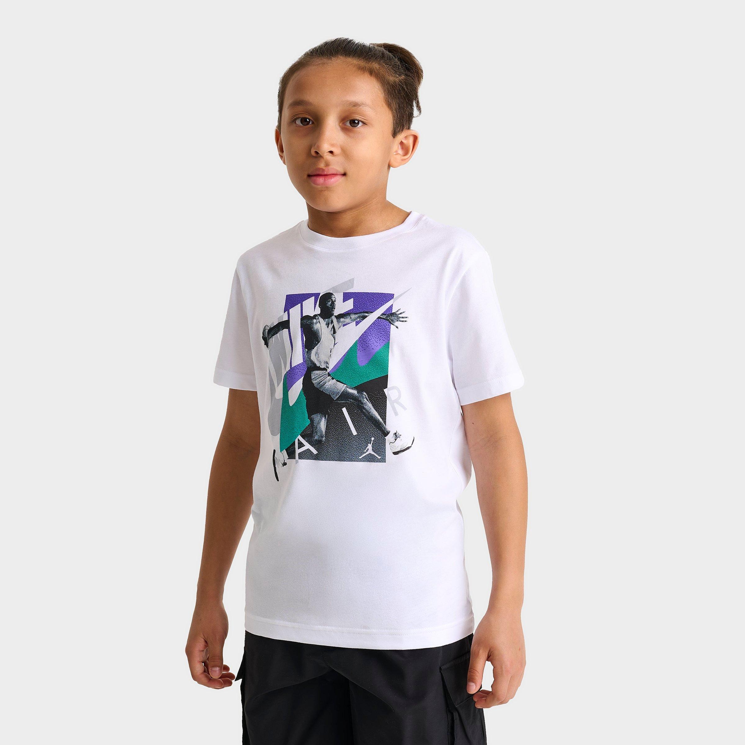 Jordan Big Kids Air 5 Grape Escape T-Shirt in White Size: Small