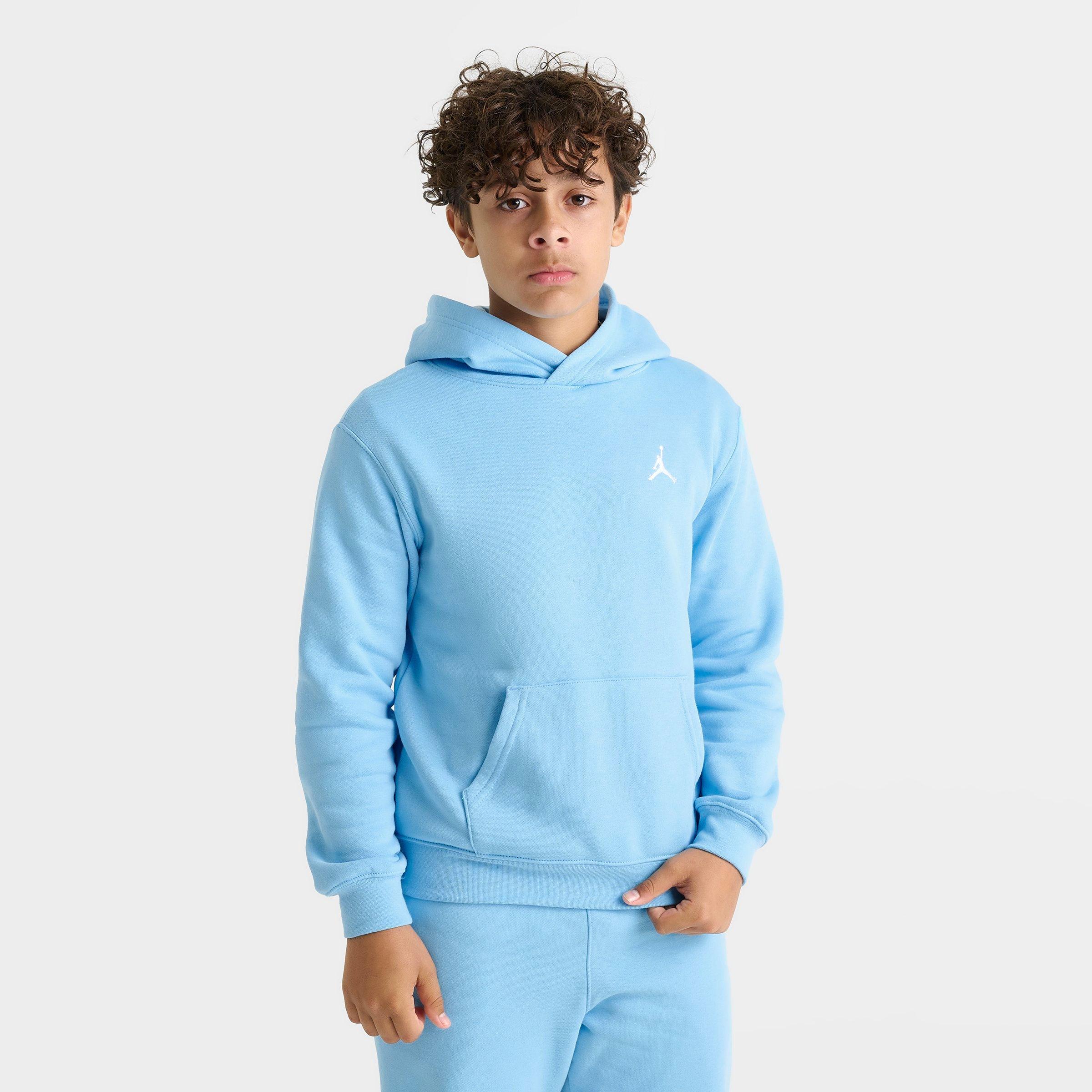 Jordan Kids MJ Brooklyn Fleece Pullover Hoodie in Blue Chill Size: Small