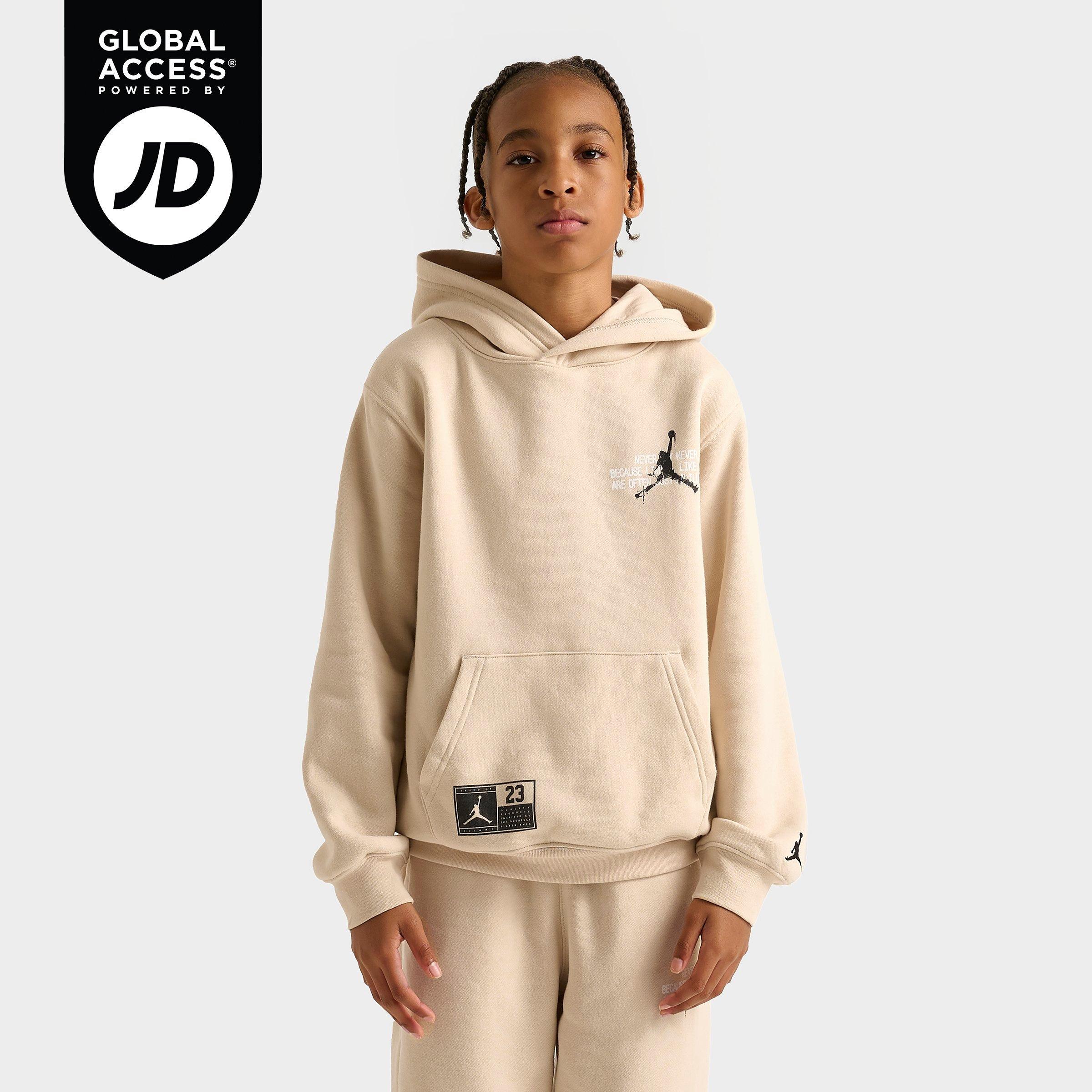Jordan Big Kids Jumpman Stamp Pullover Hoodie in Sanddrift Size: Small