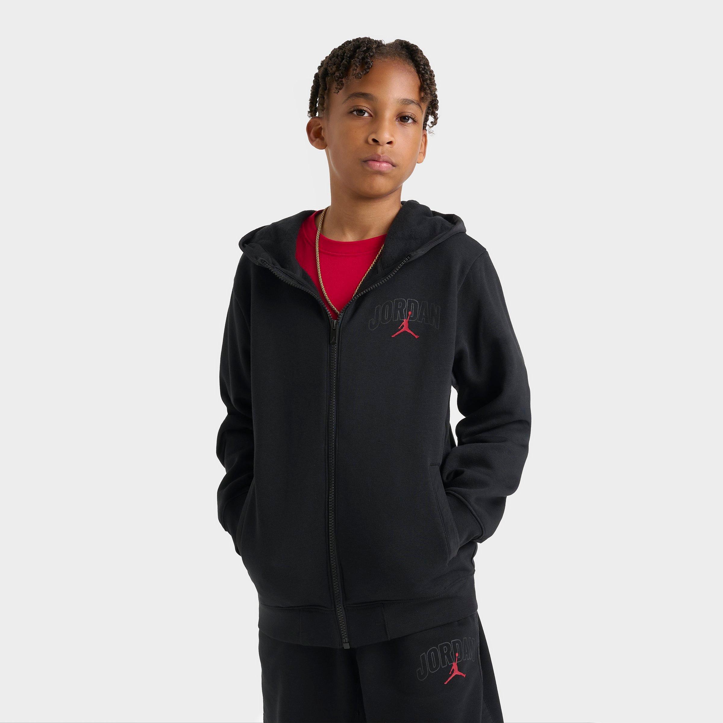 Jordan Big Kids Fleece Ripstop Full-zip Hoodie In Black