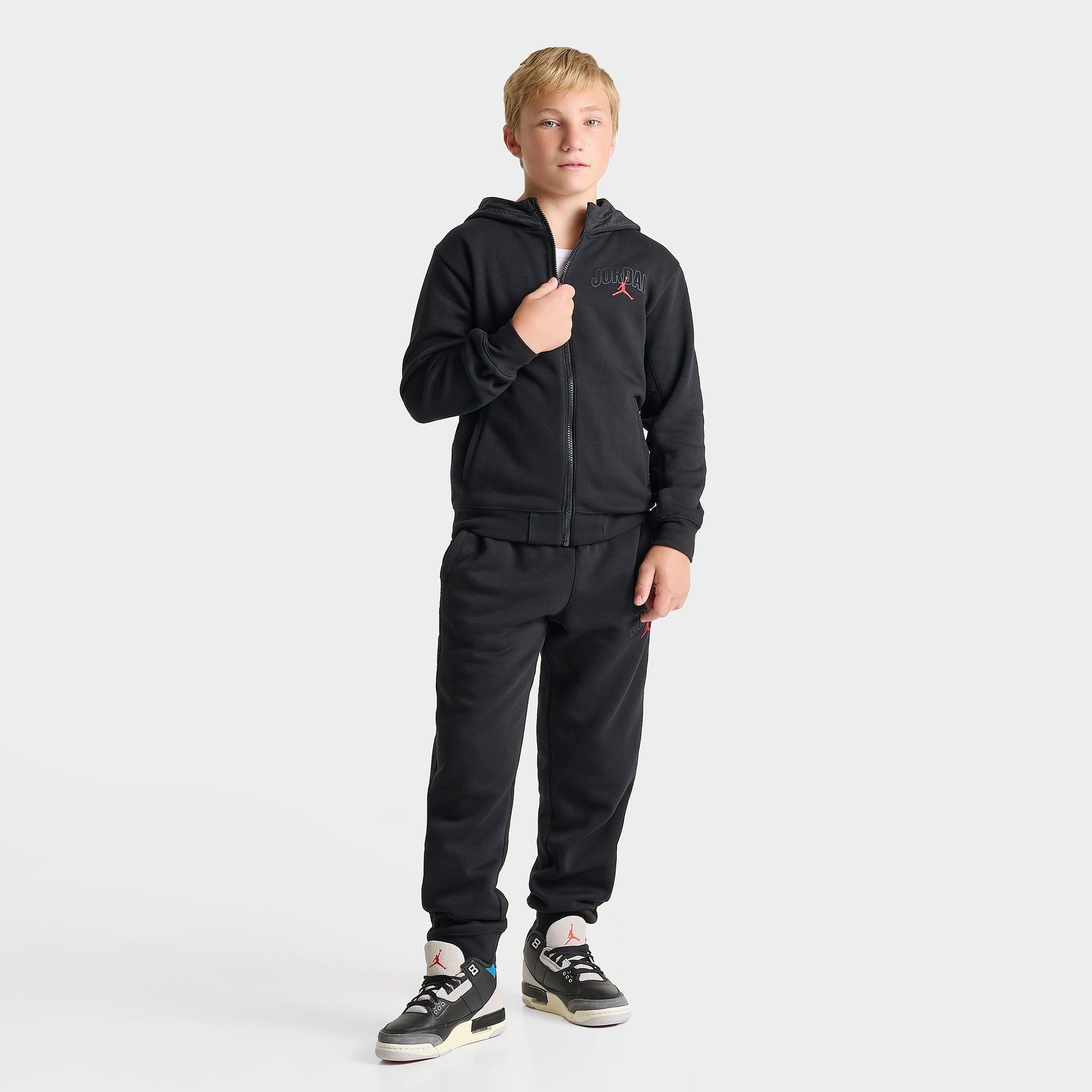 Jordan Big Kids Fleece Ripstop Full-Zip Jacket and Jogger Pants in Black Size: Small