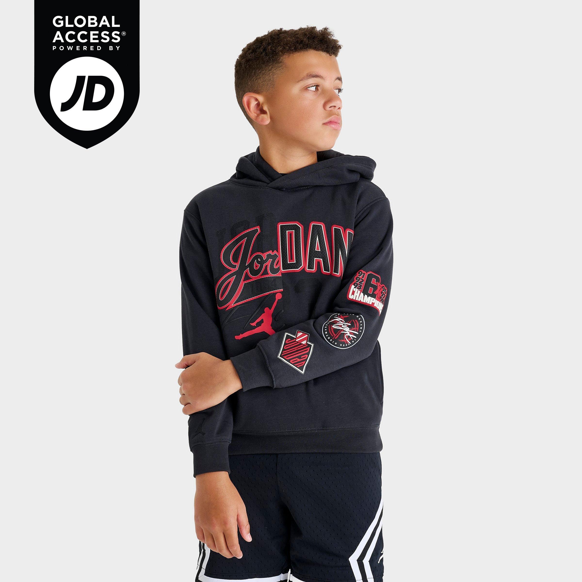 Jordan Big Kids Varsity Split Pullover Hoodie in Black/Varsity Red Size: Small