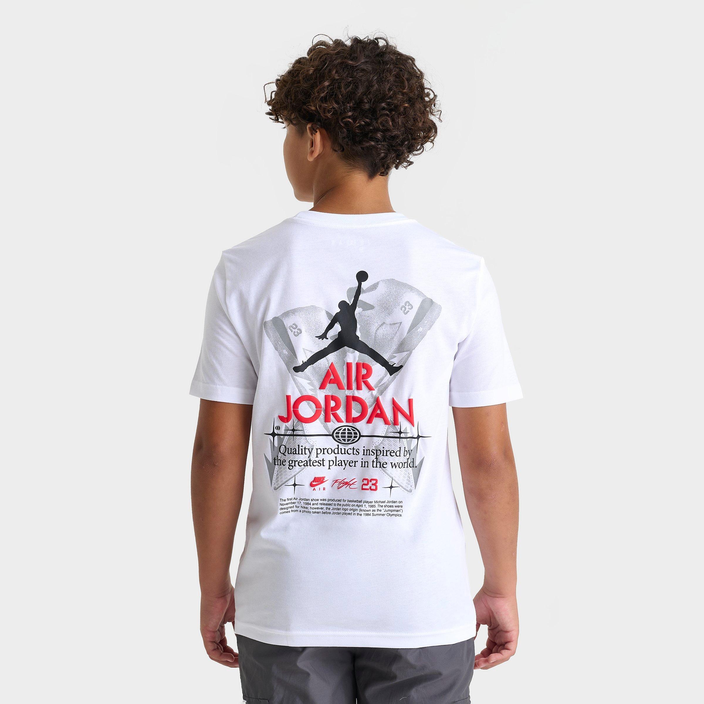 Jordan Big Kids AJ5 Fire Tour T-Shirt in White/Black/Gym Red Size: Small
