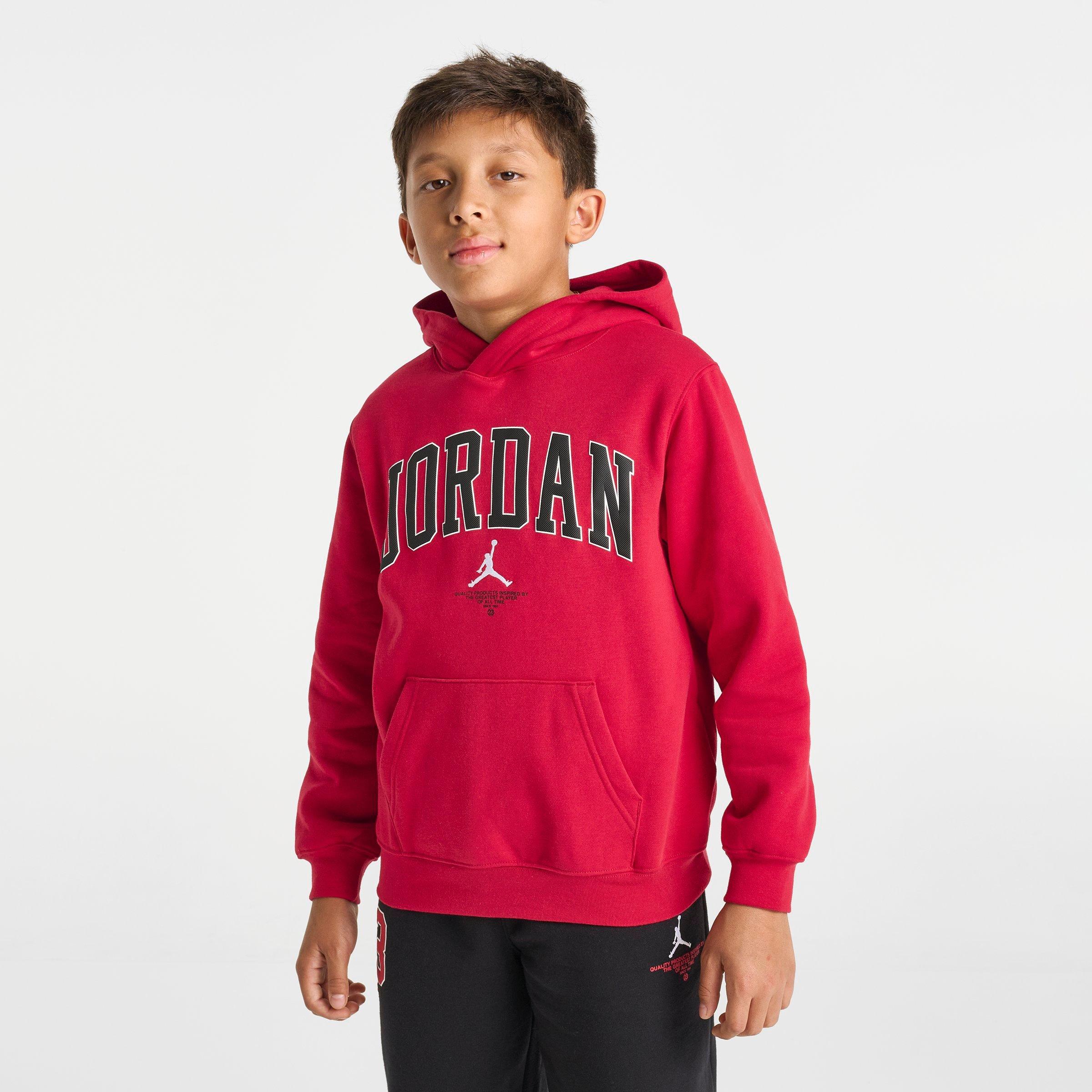 Jordan Big Kids Flight Arch Logo Fleece Pullover Hoodie In Red