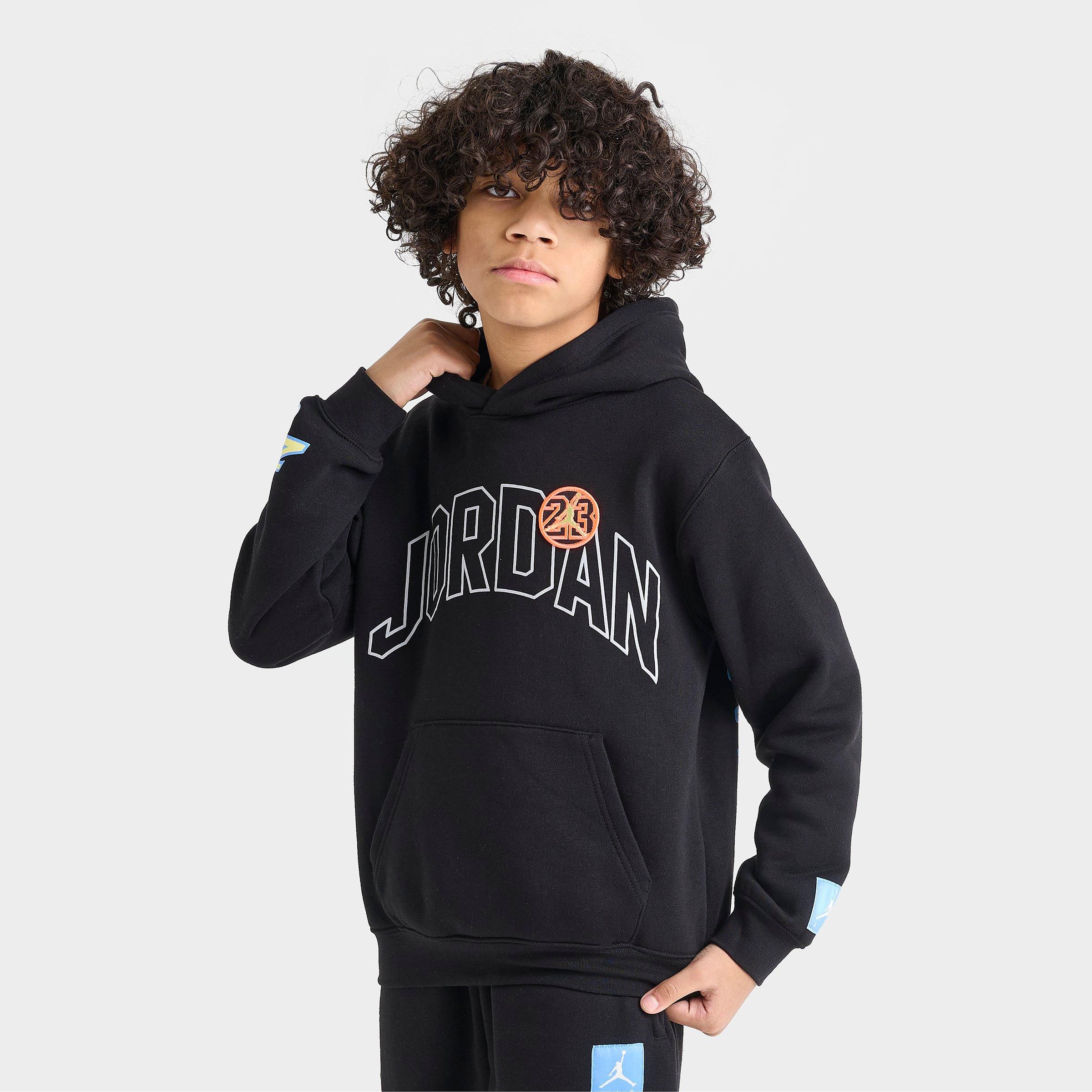 Jordan Boys Big Kids MVP Dynasty Patch Fleece Pullover Hoodie in Black Size: Small