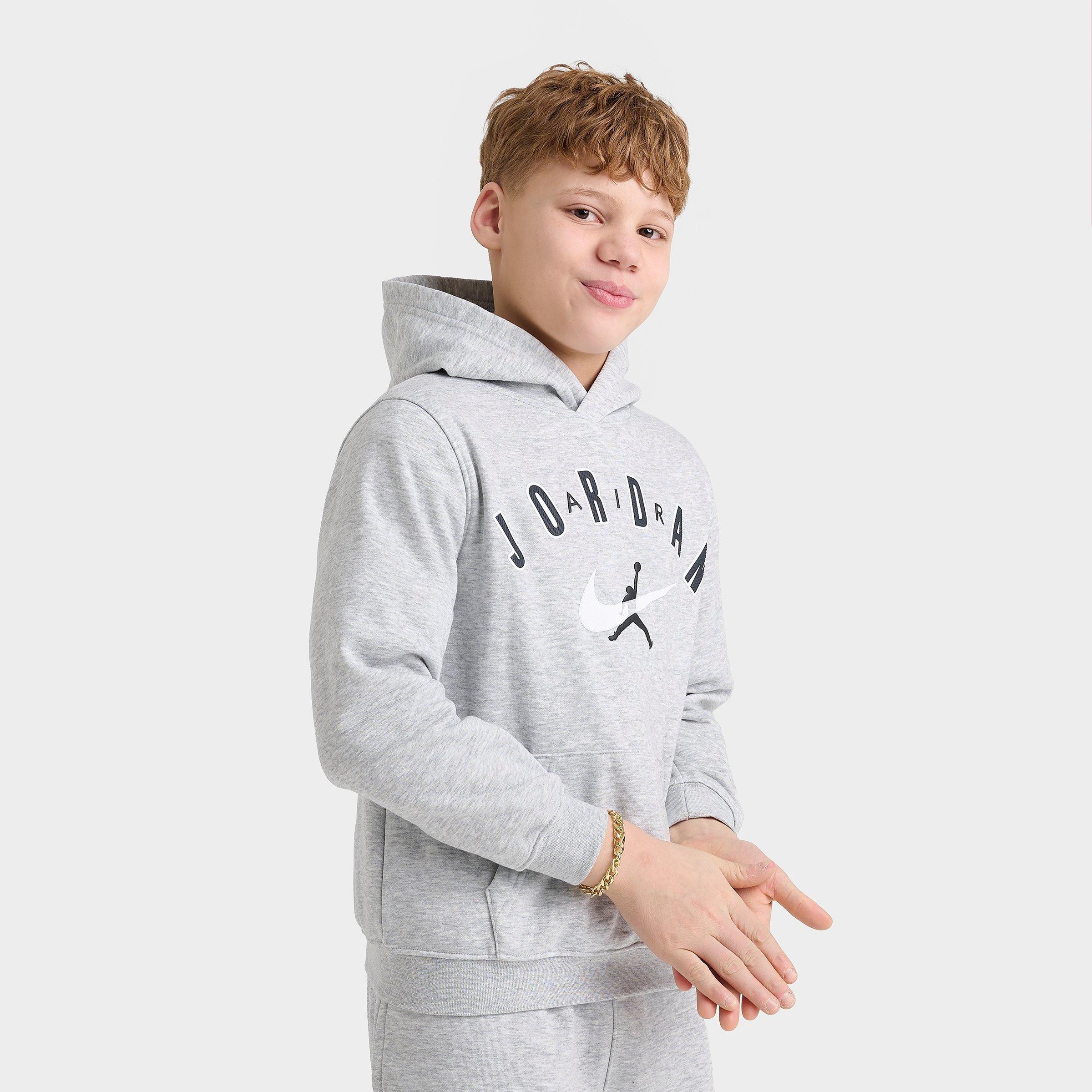 Jordan Big Kids Jumpman Pullover Hoodie in Light Grey Heather Size: Small