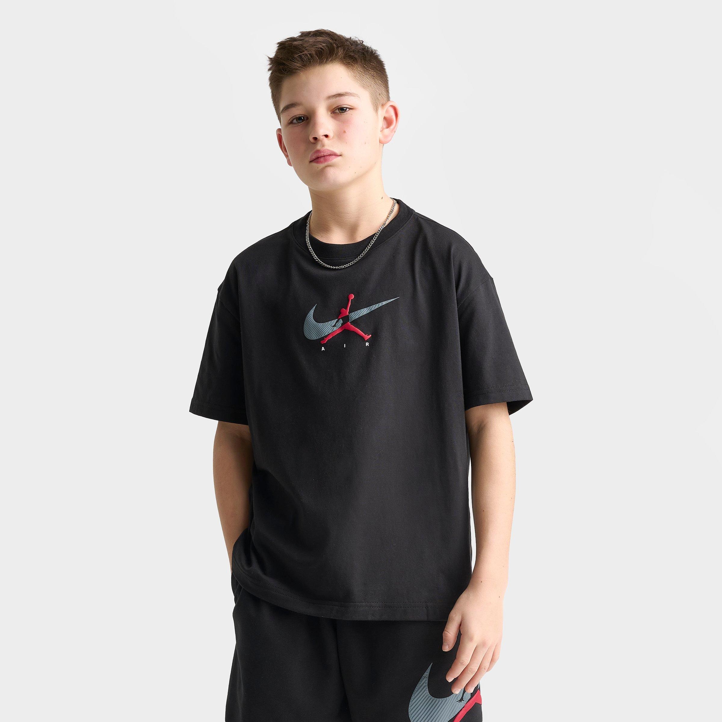 Jordan Big Kids Brooklyn Swoosh Logo T-Shirt in Black Size: Small
