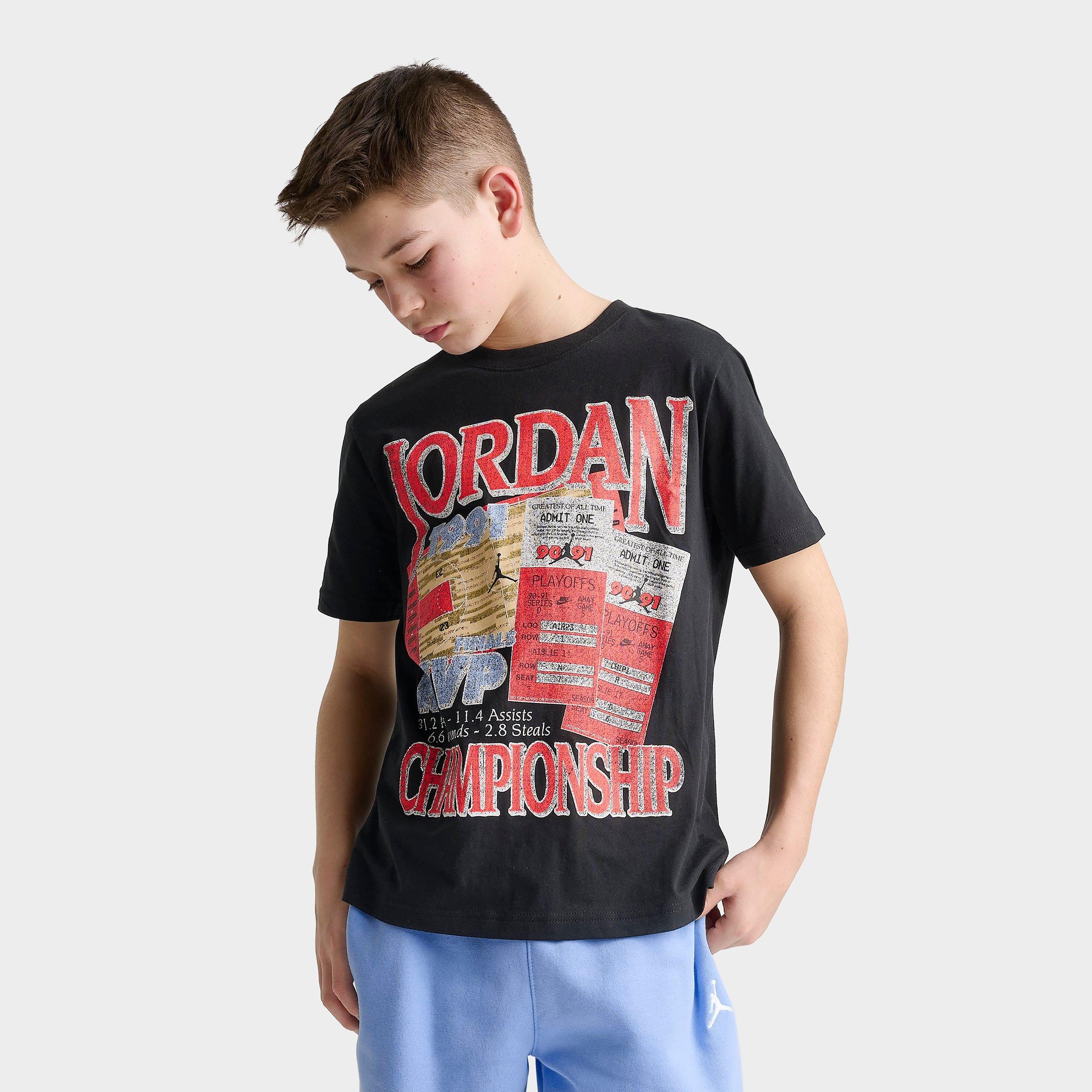 Jordan Big Kids Infrared Retro Tickets Graphic T-Shirt in Black Size: Small