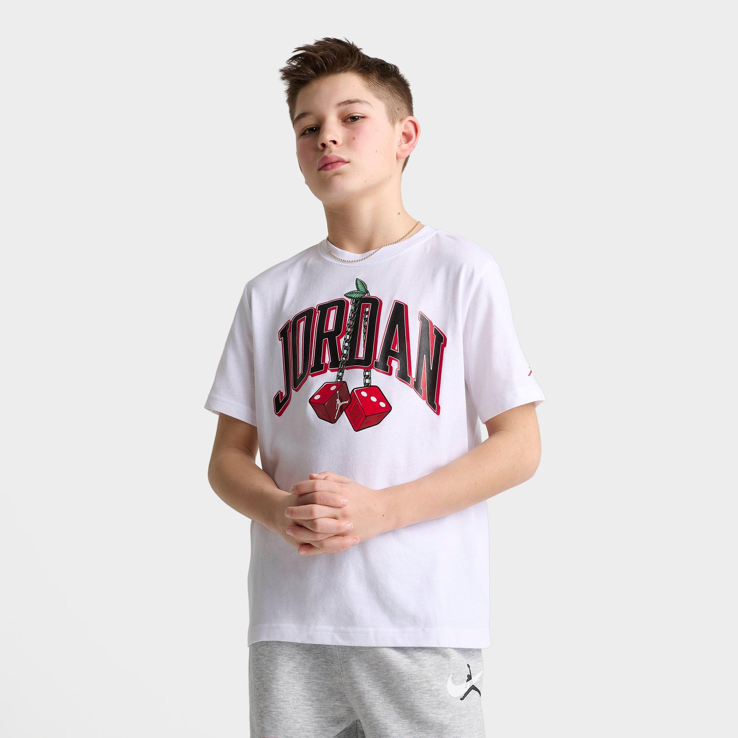 Jordan Big Kids AJ13 Cherry Dice T-Shirt in White Size: Small