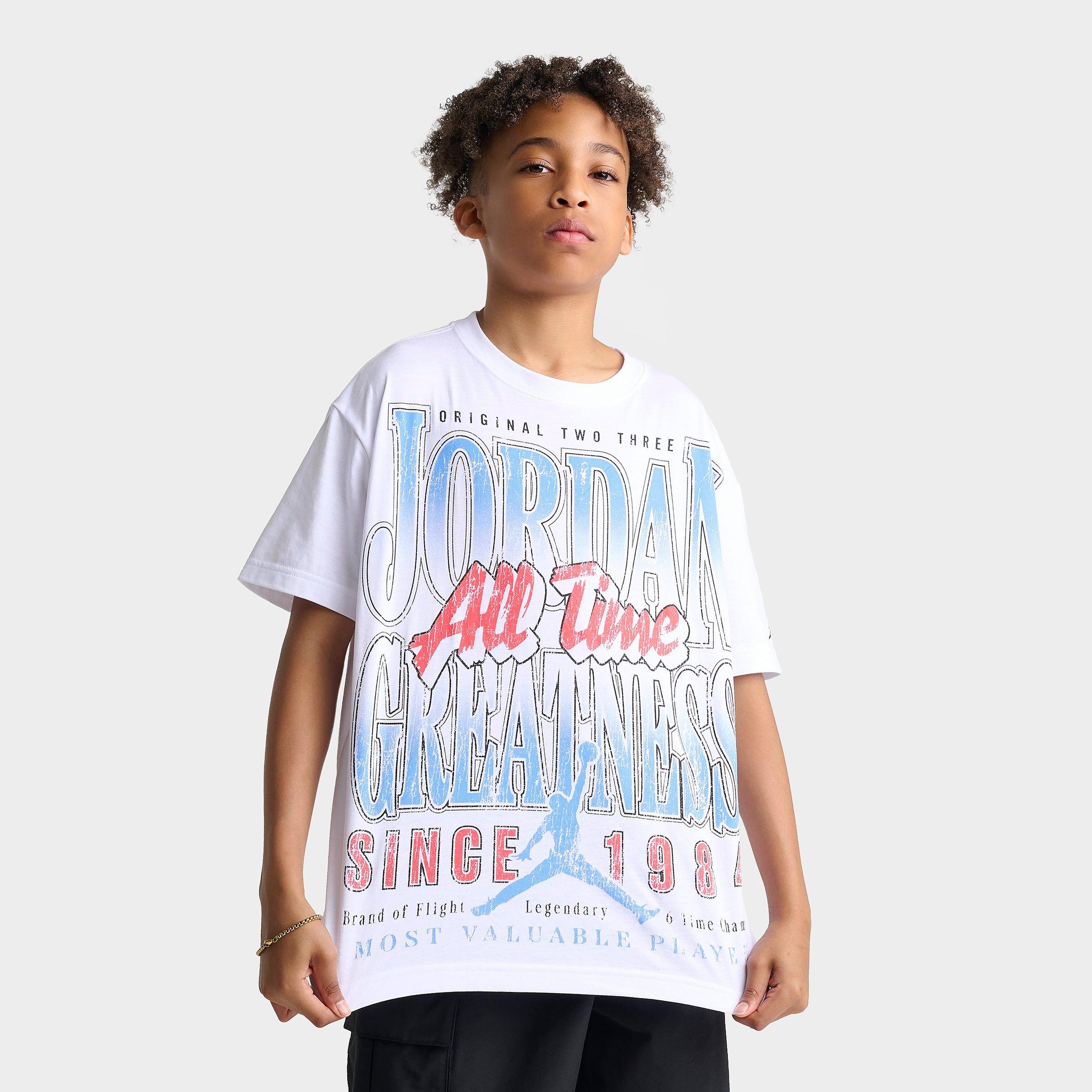 Jordan Big Kids All Time Greatness Graphic T-Shirt in White Size: Large