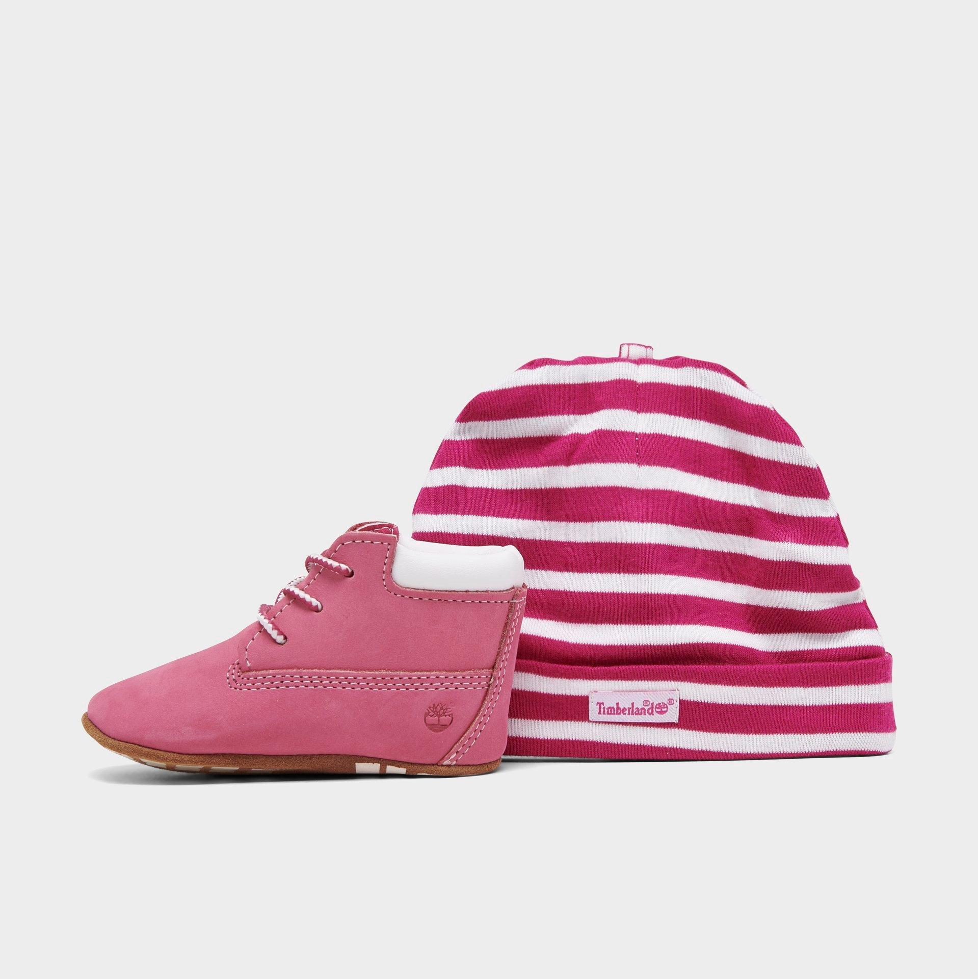 Timberland Girls' Infant Crib Booties and Hat Set in Pink Nubuck Size: 1.0
