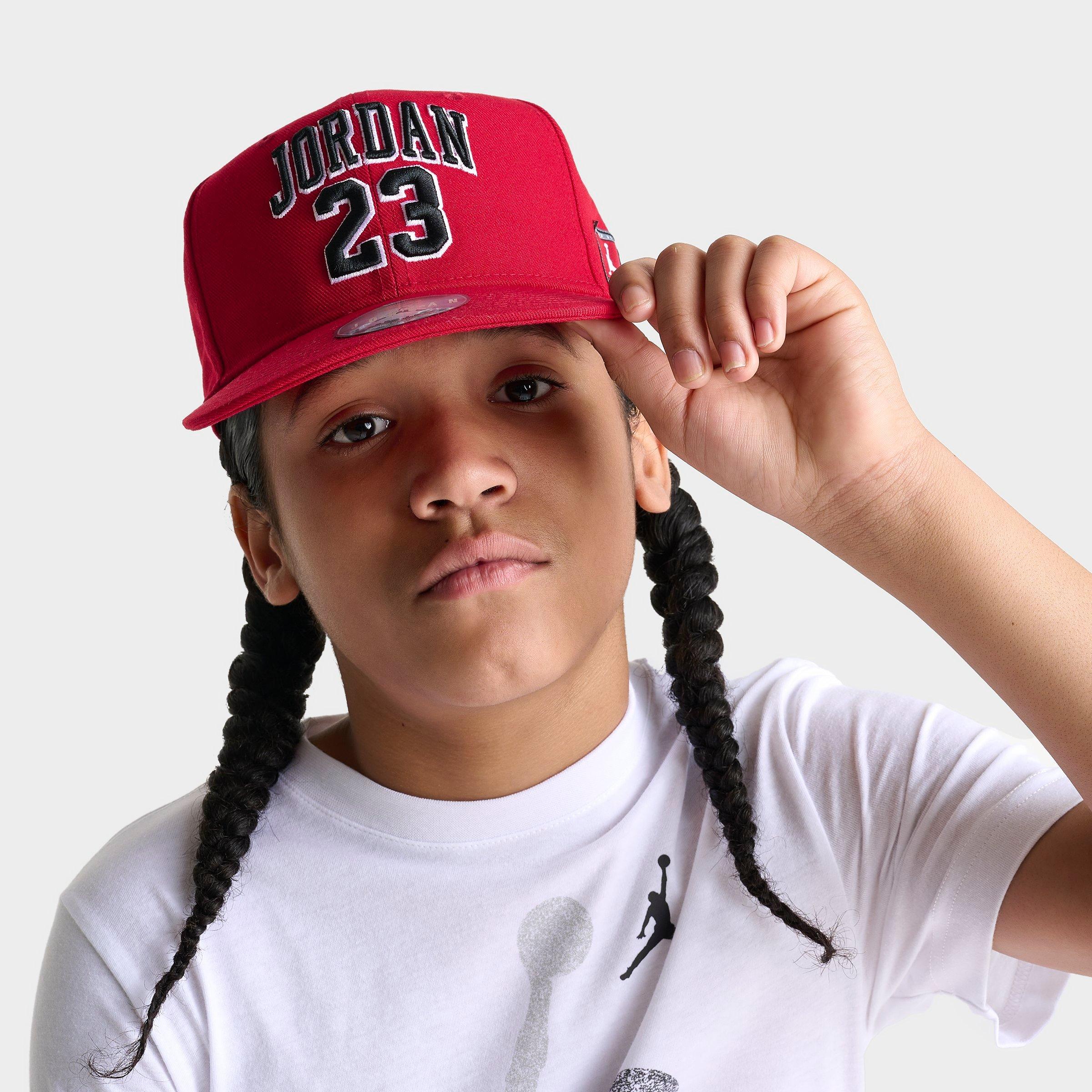 Jordan Big Kids Jersey Snapback Hat in Gym Red