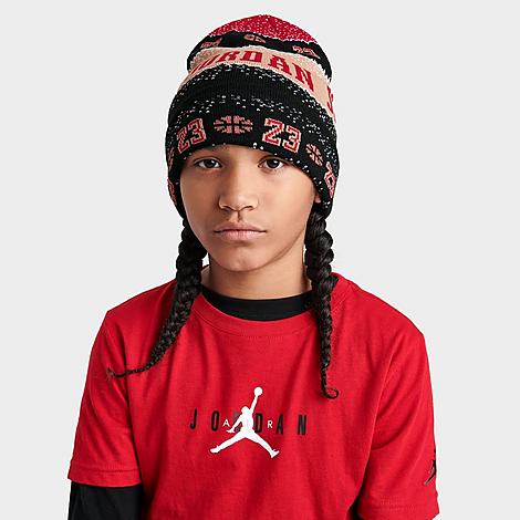Nike Jordan Kids' Ugly Sweater Beanie Hat In Cream/red/black