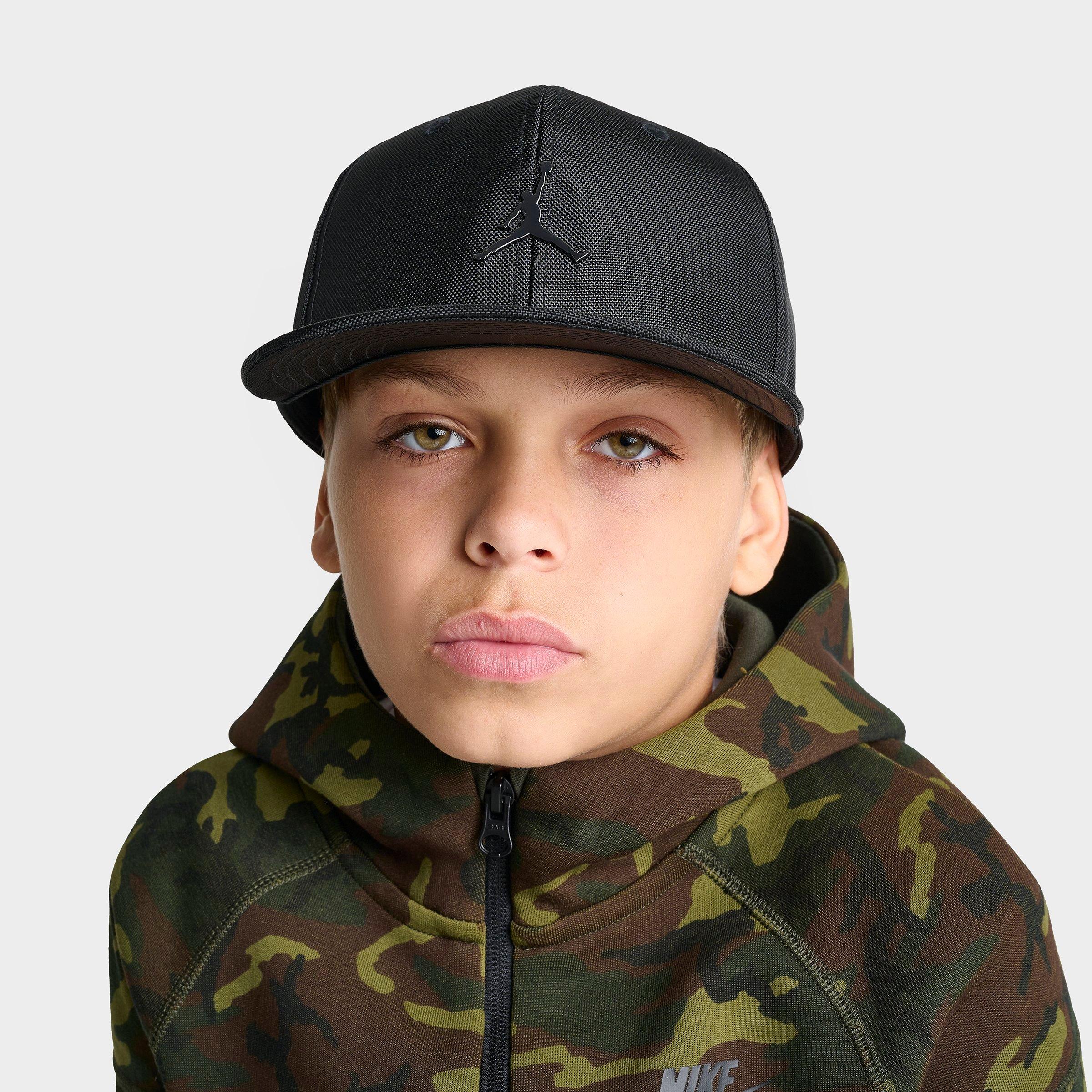 Jordan Big Kids Metal Jumpman Snapback Hat in Black