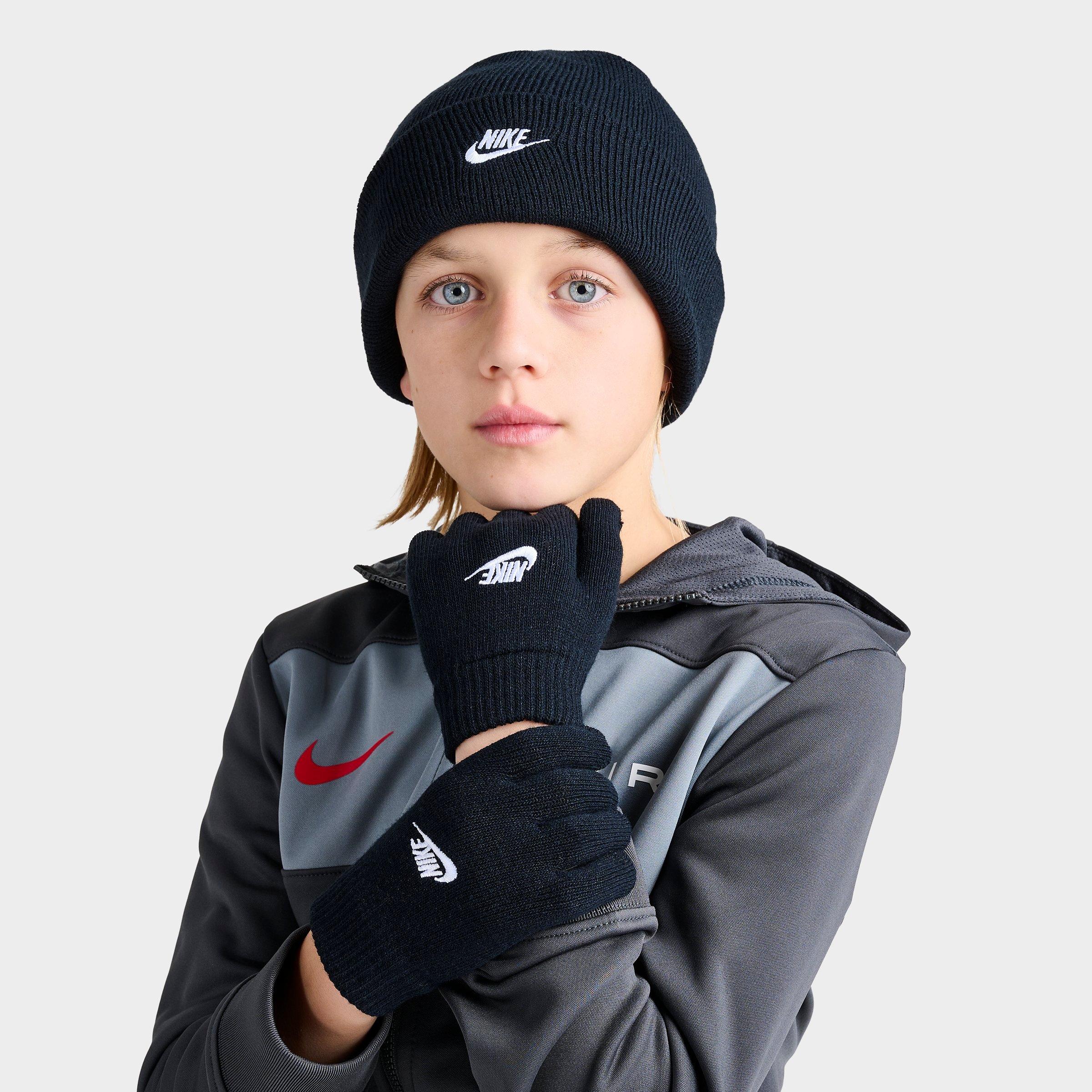 Nike Kids Futura Beanie Hat and Gloves Set in Black
