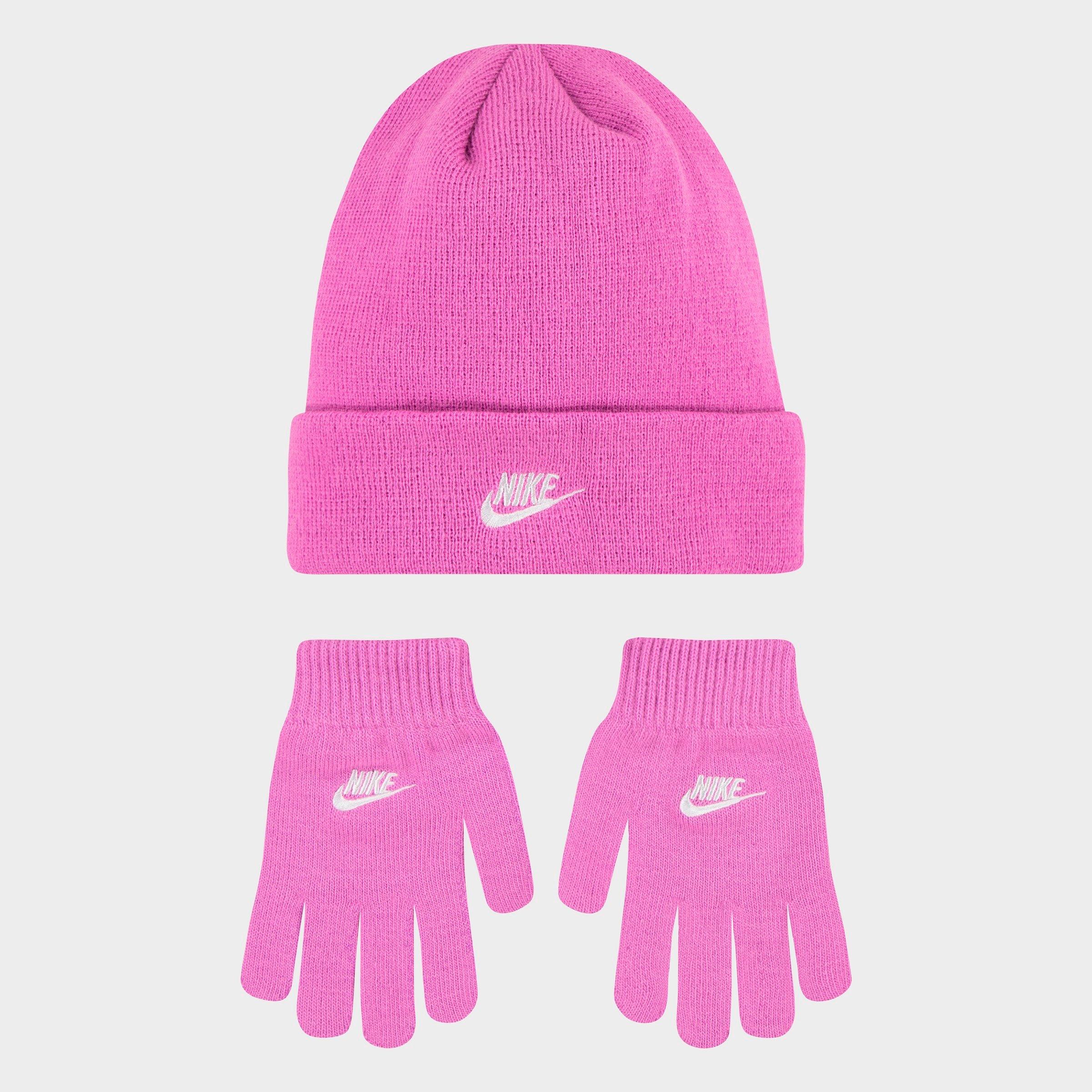Nike Kids Futura Beanie Hat and Gloves Set in Pink Size: 8-20