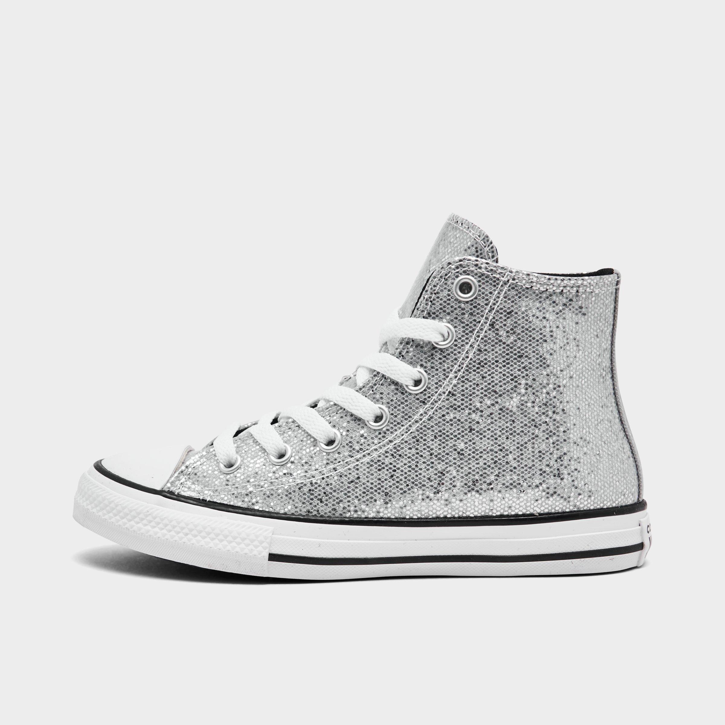 Younger Girls Silver Glitter High-Top Trainers