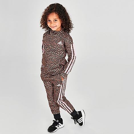 Adidas Originals Babies' Adidas Girls' Toddler And Little Kids' Leopard Print Tricot Jacket And Jogger Pants Set In Wild Brown