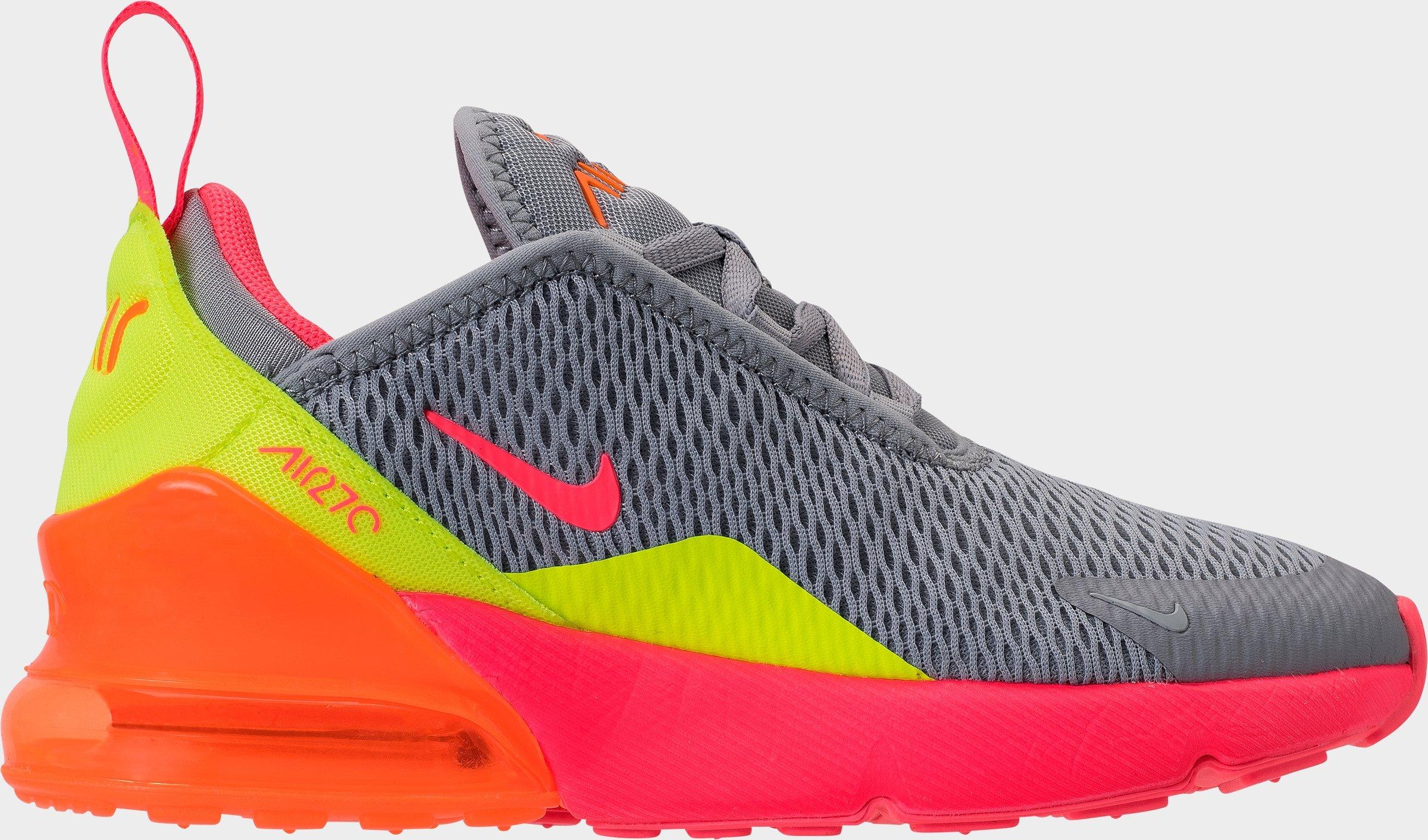Nike Little Kids Air Max 270 Casual Shoes in Wolf Grey/Hot Punch/Total Orange Size: 1.0