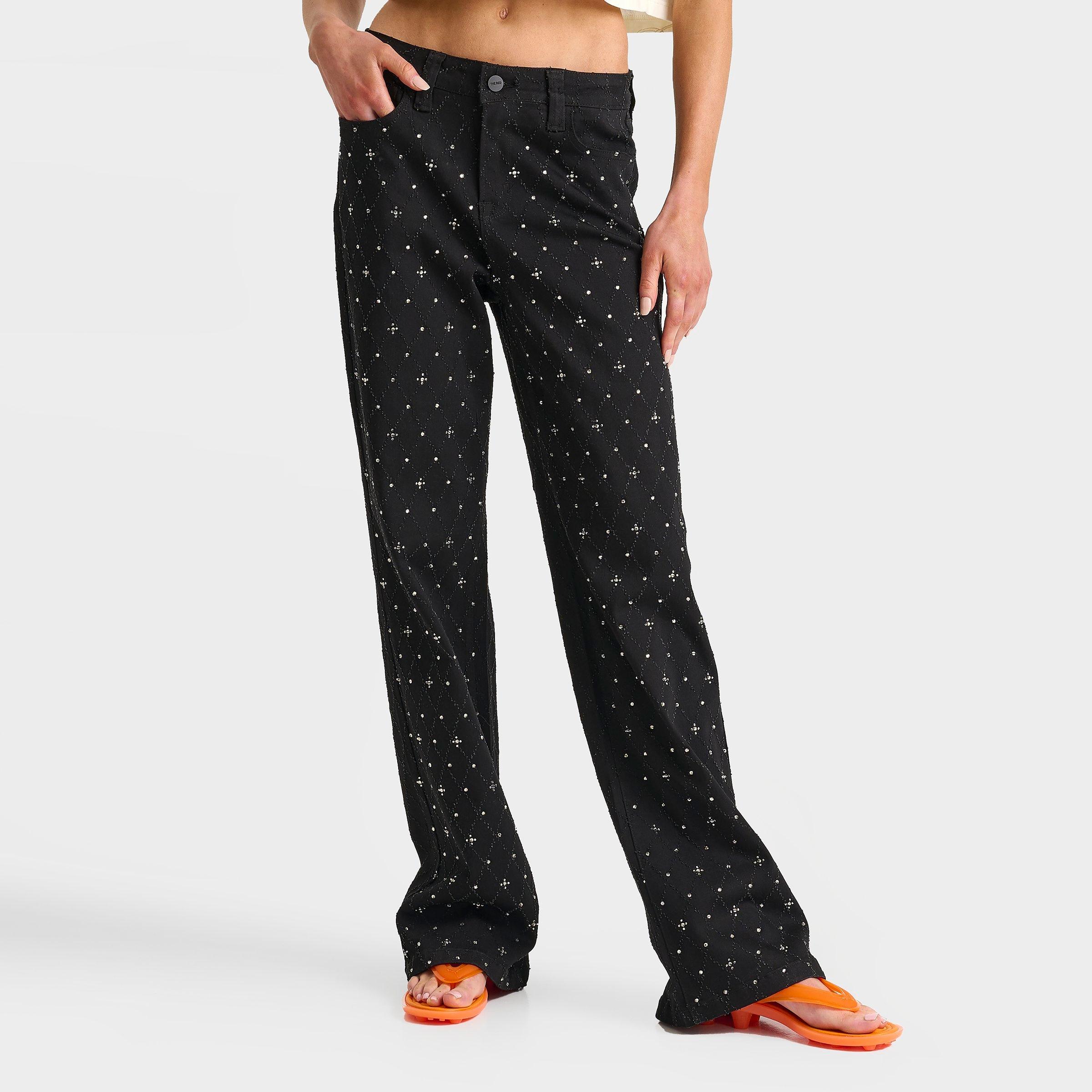 SMOKE RISE SMOKE RISE WOMEN'S ALEX MID-RISE WIDE LEG RHINESTONE DENIM PANTS 