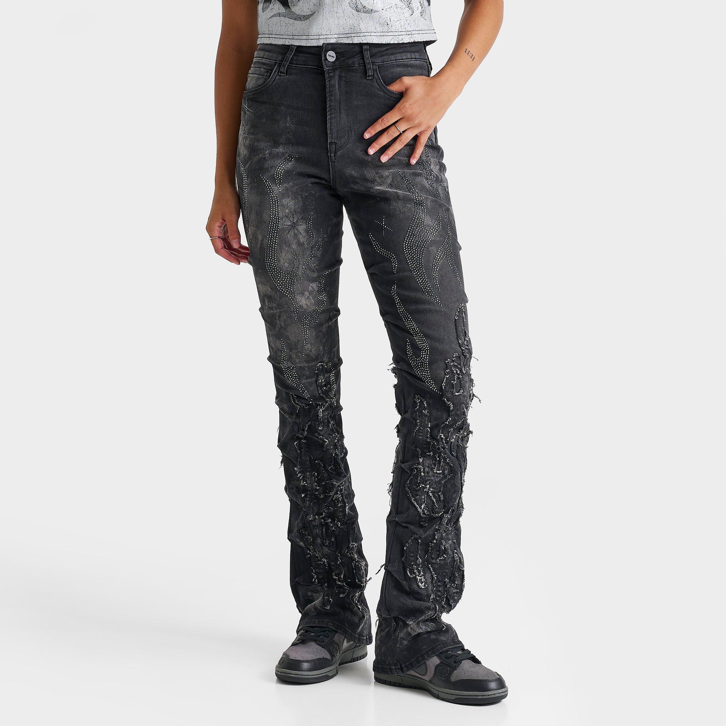 Smoke Rise Women's Ruby High-Rise Stacked Denim Jeans in Derby Black Size: Small