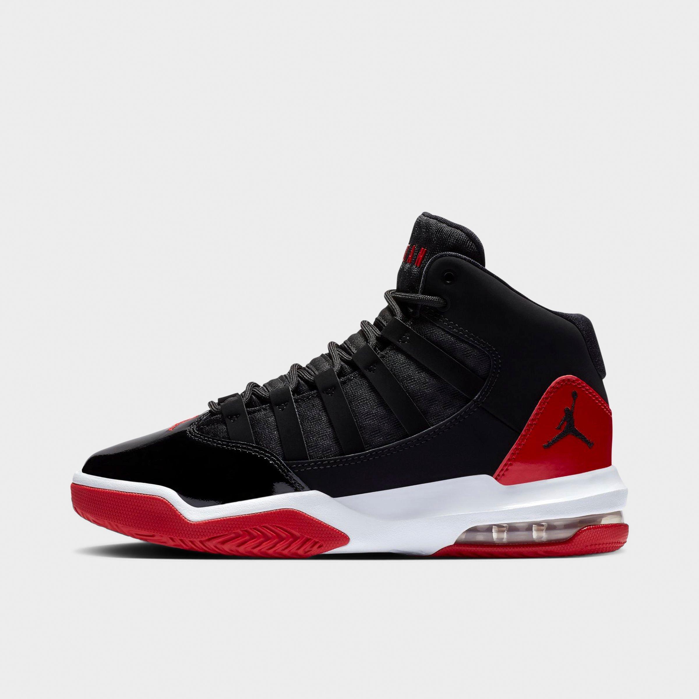 Jordan Boys Big Kids Air Max Aura Basketball Shoes in Black/Gym Red/White Size: 5.5