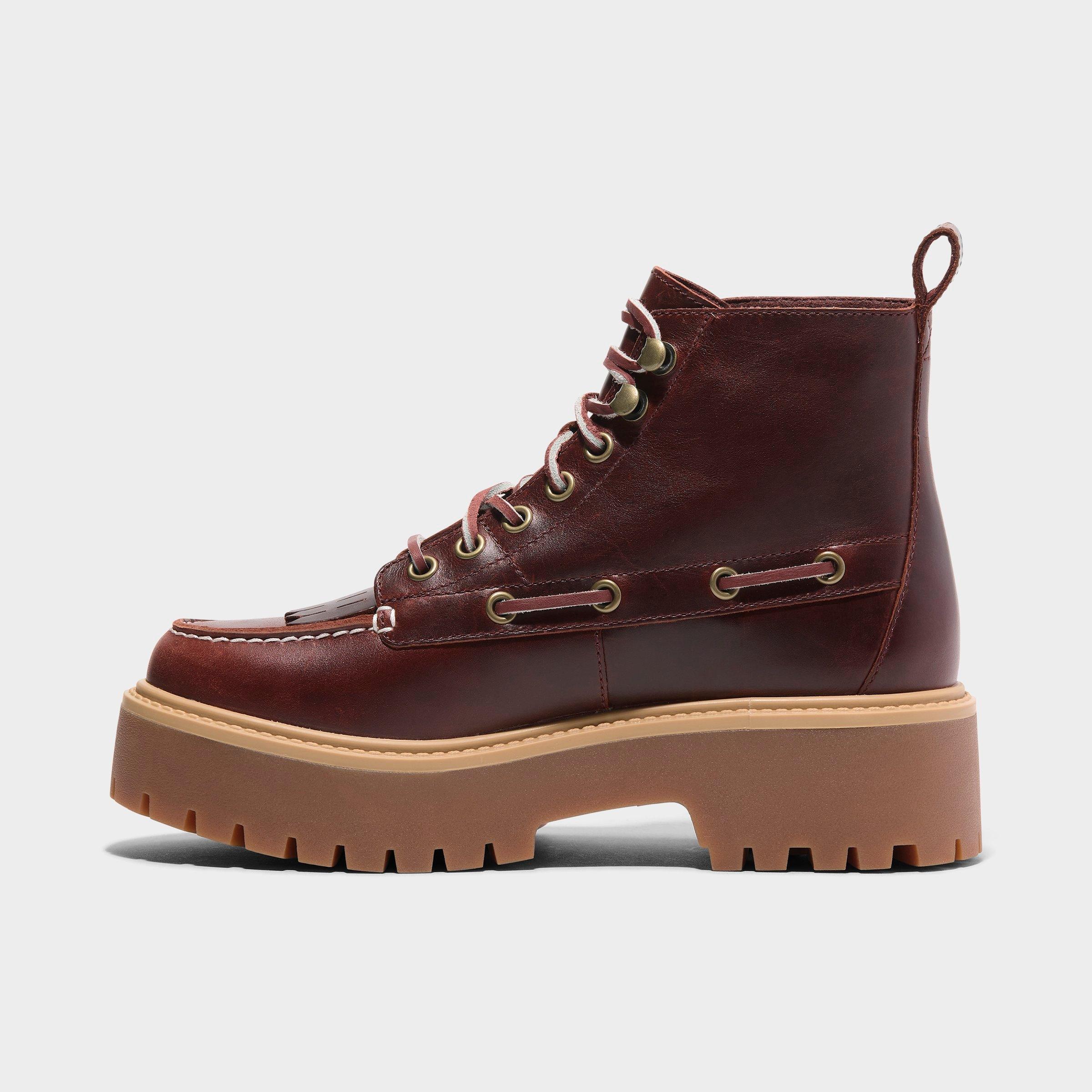 Timberland Women's Womens Stone Street Platform Kiltie Boots in Burgundy Full Grain Size: 7.0