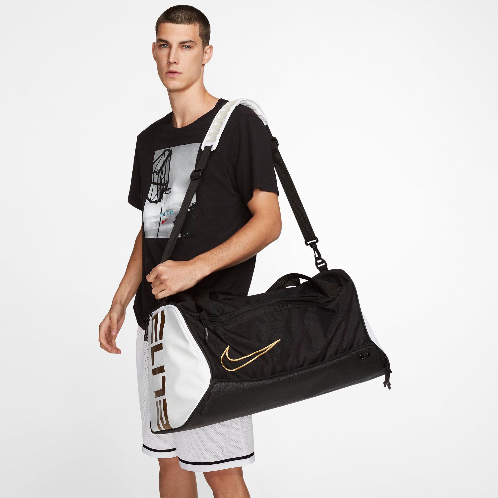 Nike Elite Hoops Basketball Duffel Bag in Black/White/Metallic Gold