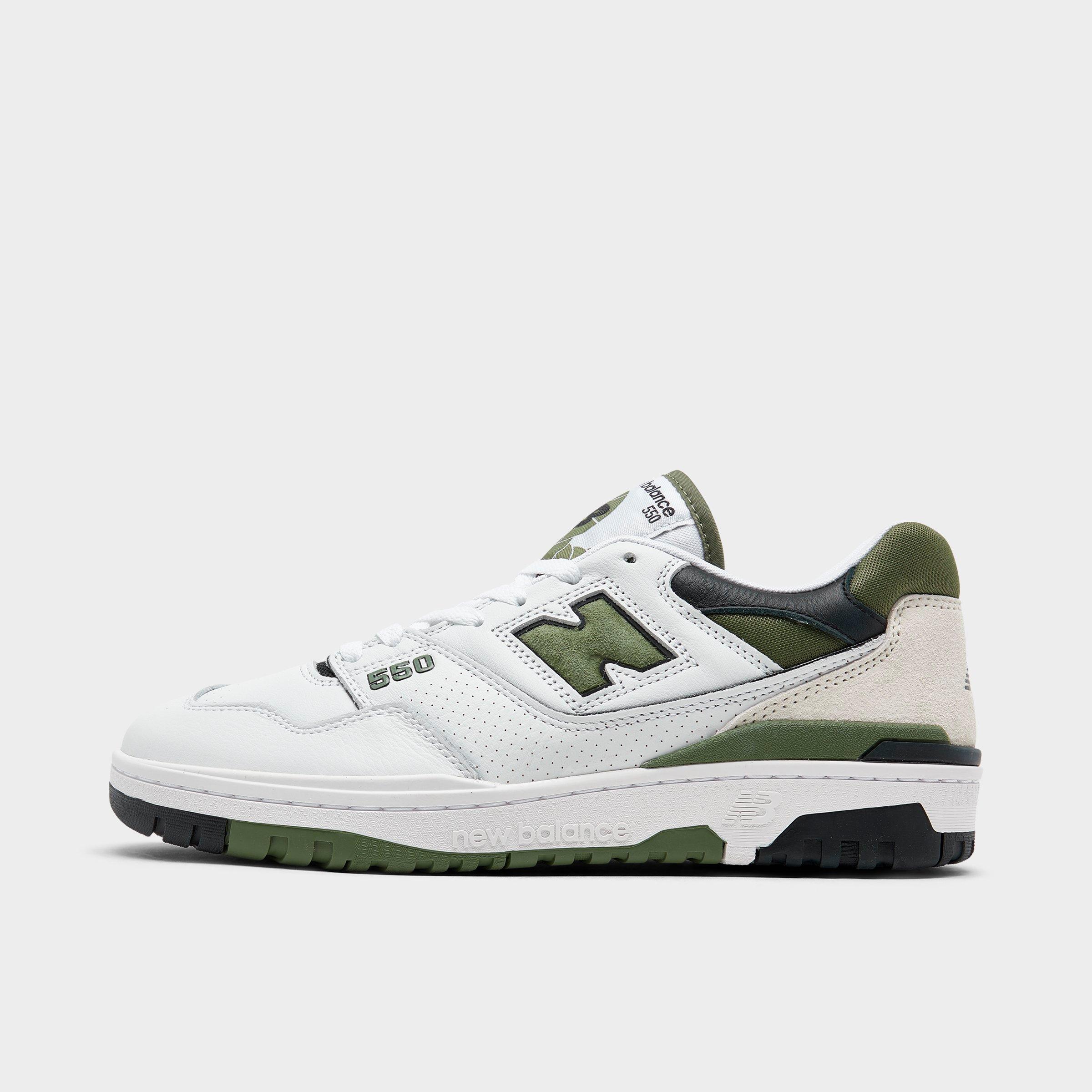 New Balance Men's 550 Casual Shoes in White/Dark Olivine/Black Size: 7.5
