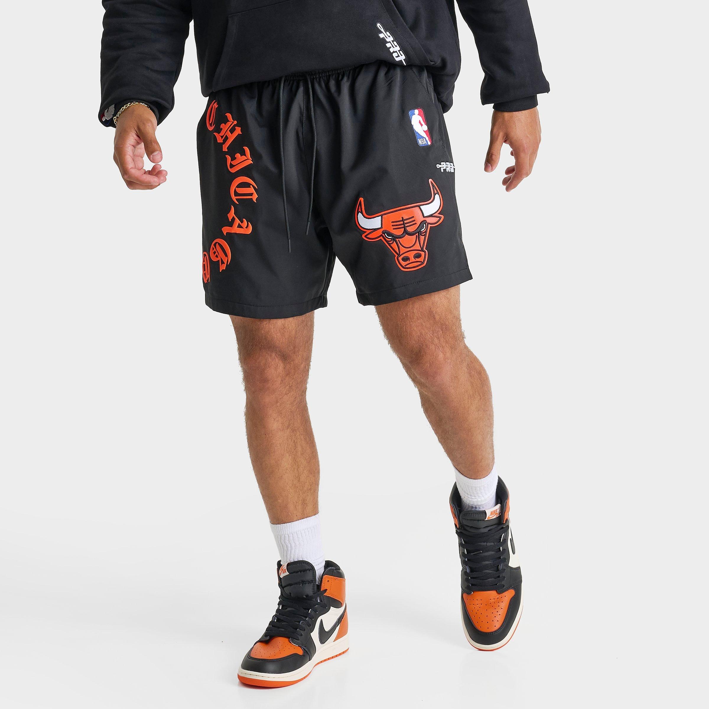 Pro Standard Men's Chicago Bulls NBA Old English Nylon Shorts in Black/Orange/White Size: Small
