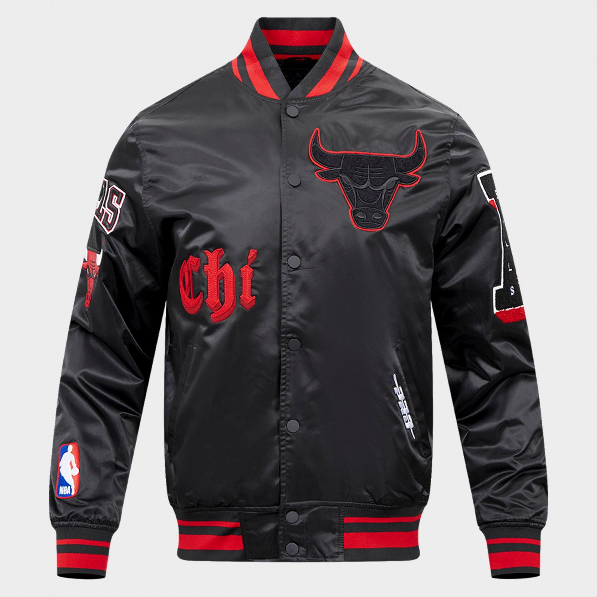 Pro Standard Men's Chicago Bulls NBA Old English Satin Jacket in Black/Red/Black Size: Medium