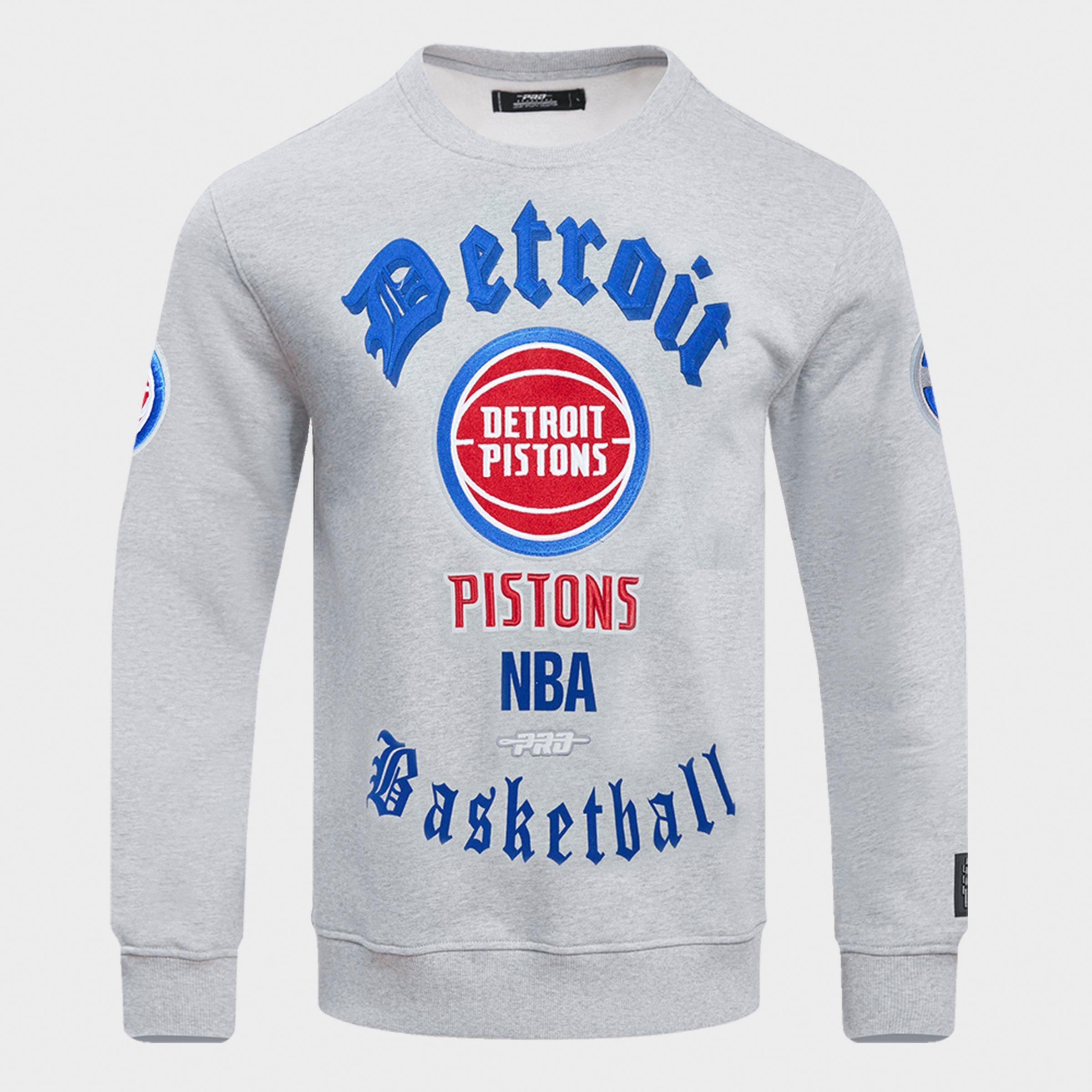 Pro Standard Men's Detroit Pistons NBA Old English Fleece Crewneck Sweatshirt in Heather Grey Size: Medium
