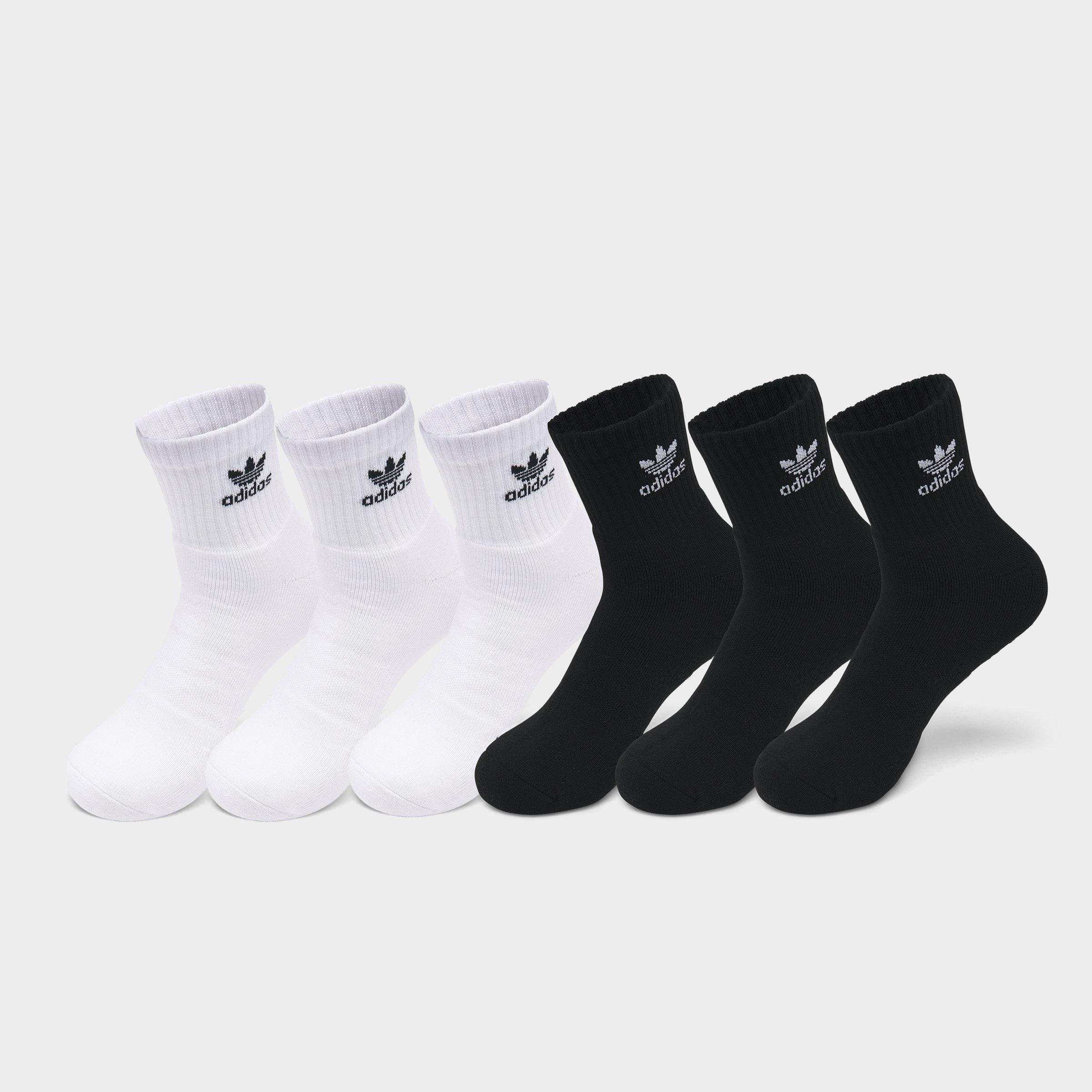 adidas Men's Originals Trefoil Quarter Socks (6 Pack) in Black/White Size: Large