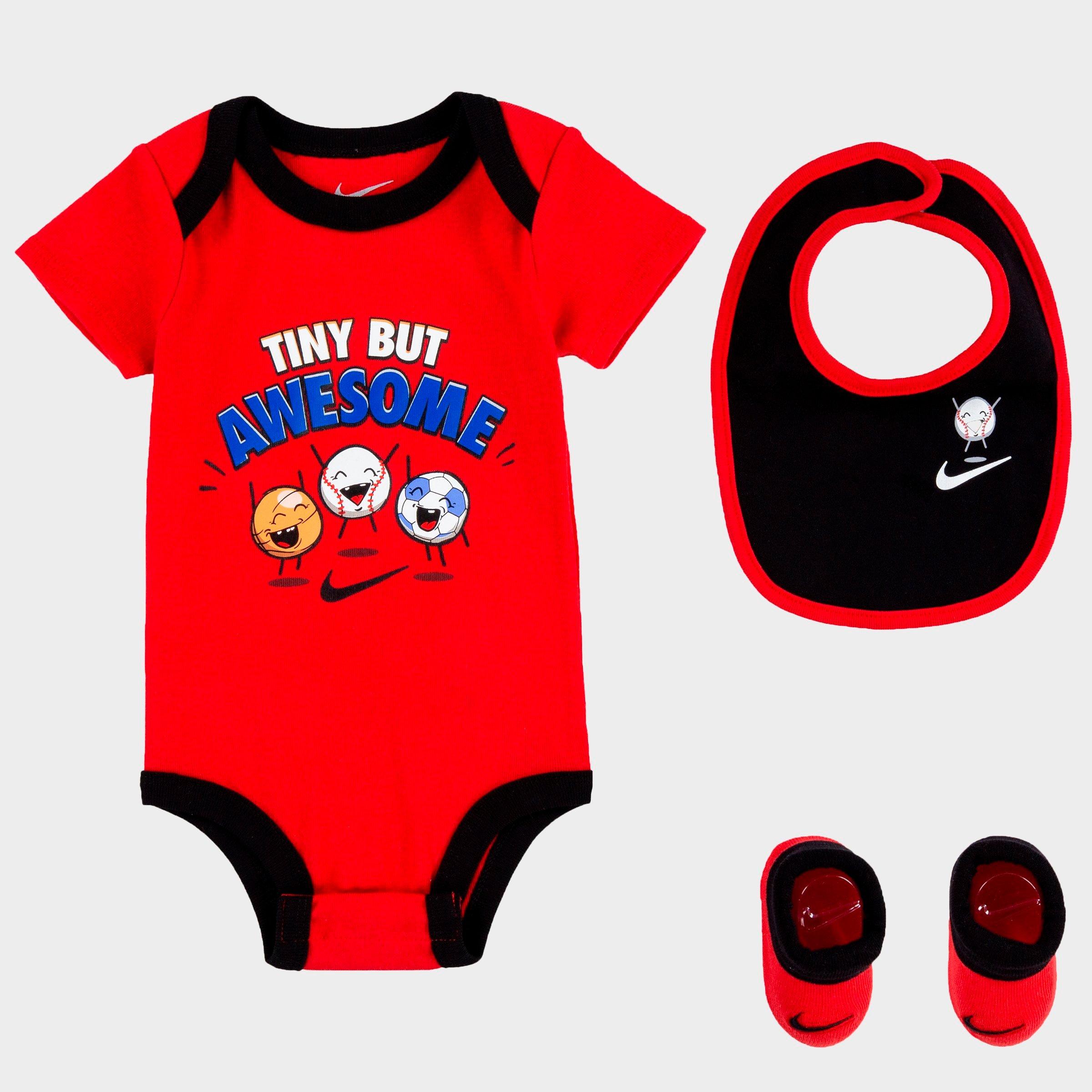 Nike Babies' Infant 3-piece Bib And Booties Tiny But Awesome Box Set In ...