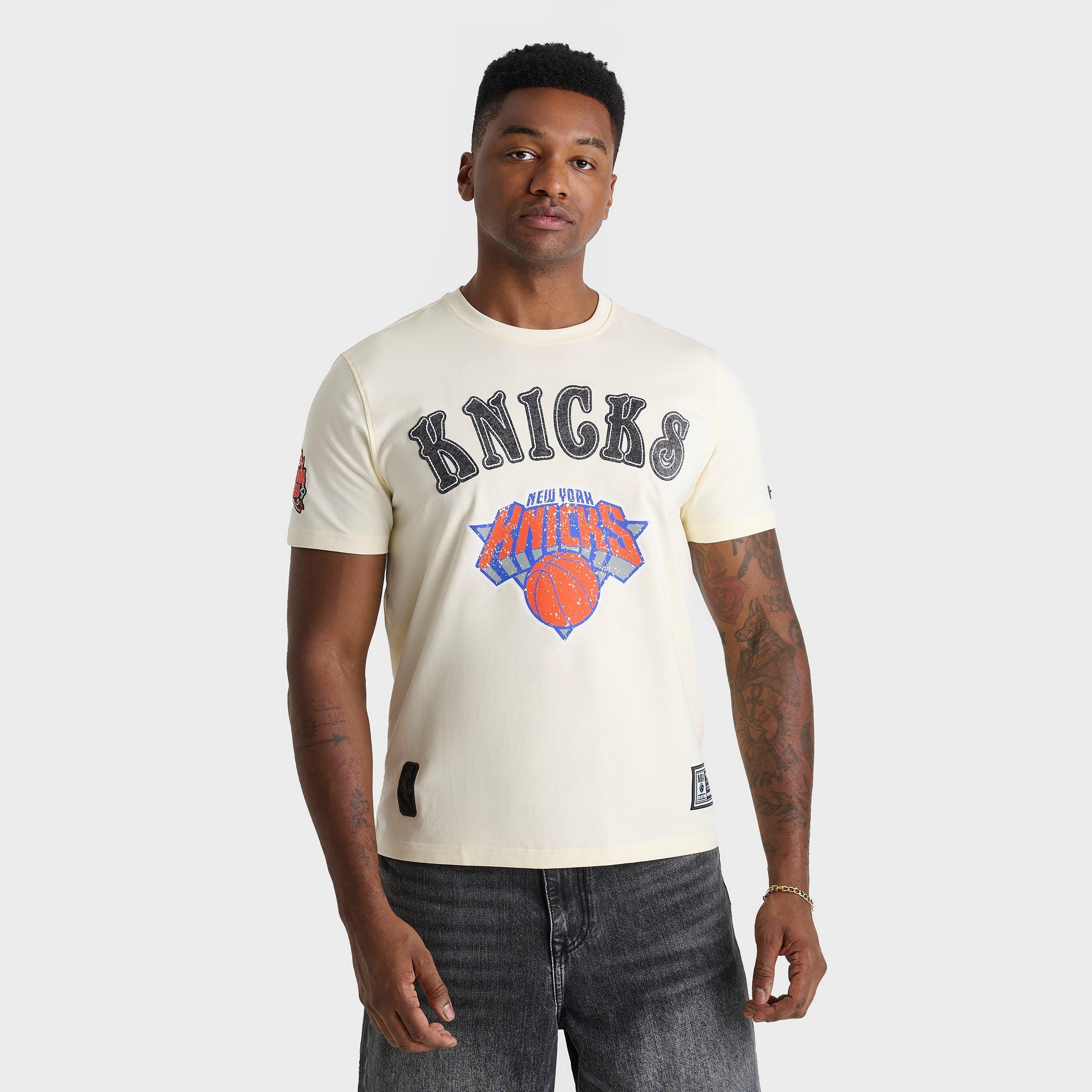 Pro Standard Men's New York Knicks NBA Rebel Stacked T-Shirt in Cream Size: Small