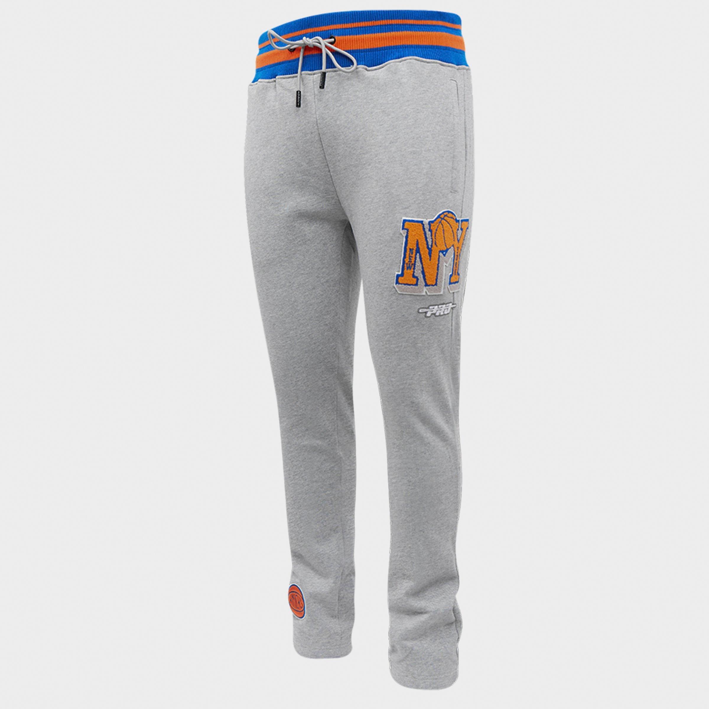 Pro Standard Men's New York Knicks NBA Mashup Fleece Sweatpants in Heather Grey/Royal/Orange Size: Medium