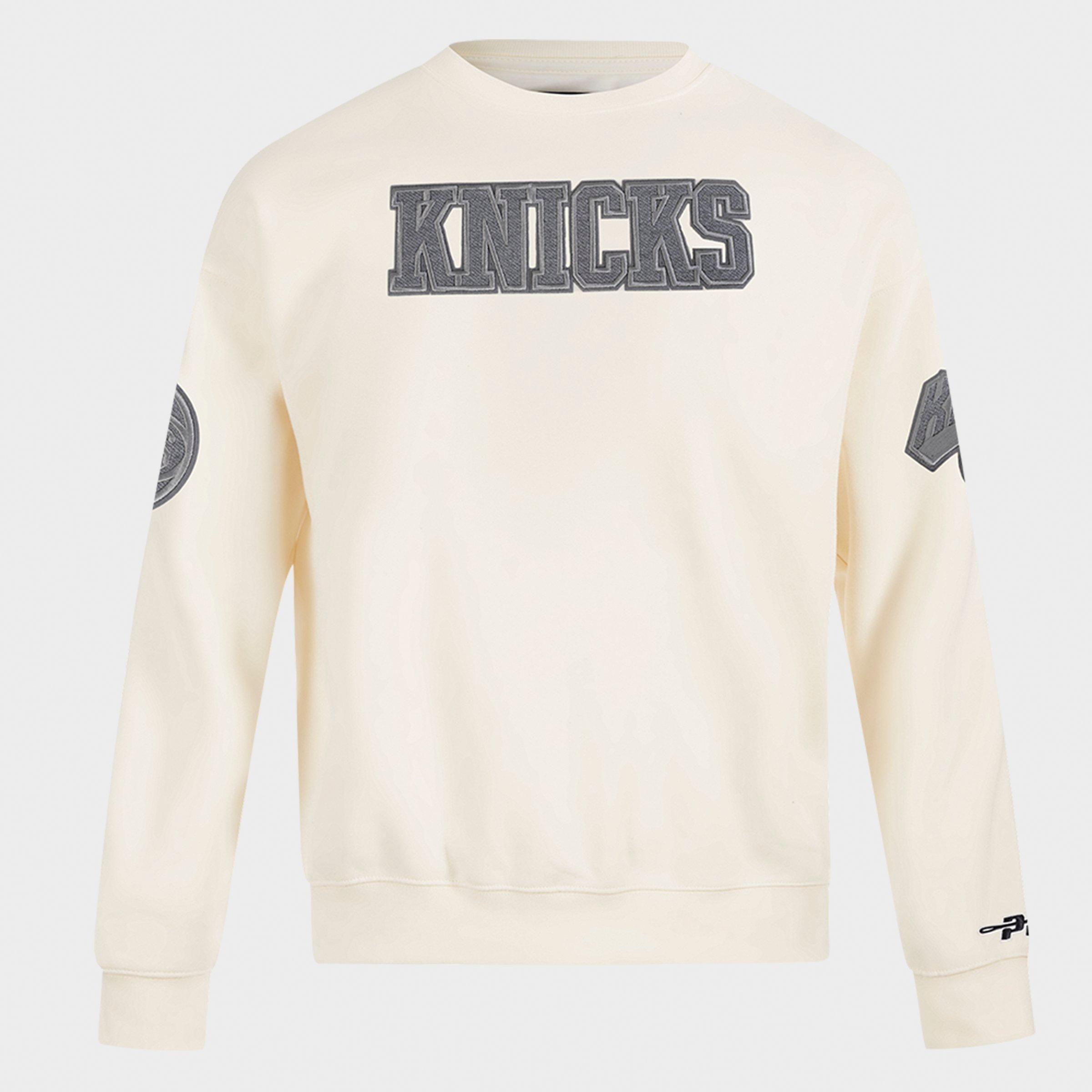 Pro Standard Men's New York Knicks NBA Reverse French Terry Crewneck Sweatshirt in Eggshell Size: XL