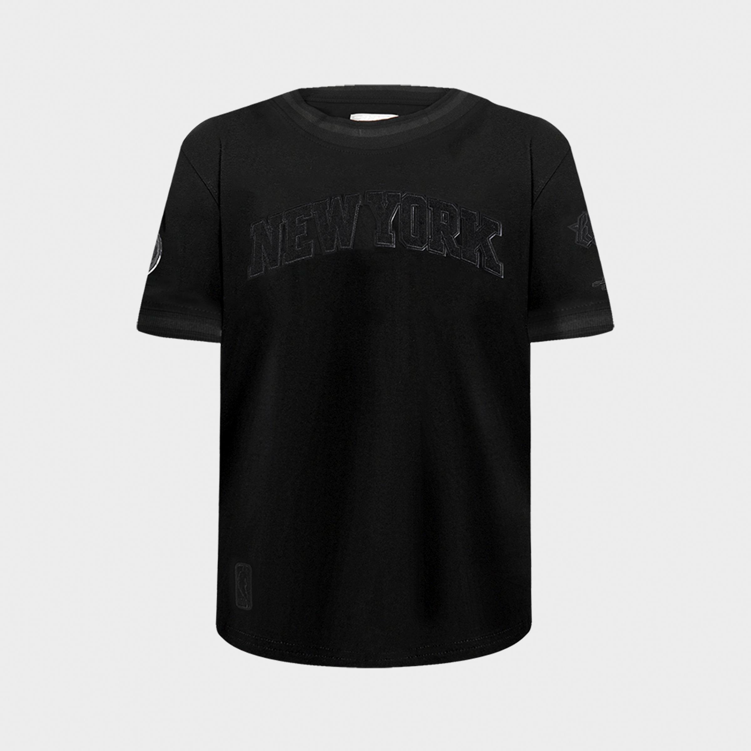 Pro Standard Big Kids New York Knicks NBA Triple Black Striped Rib T-Shirt in Jet Black Size: Small