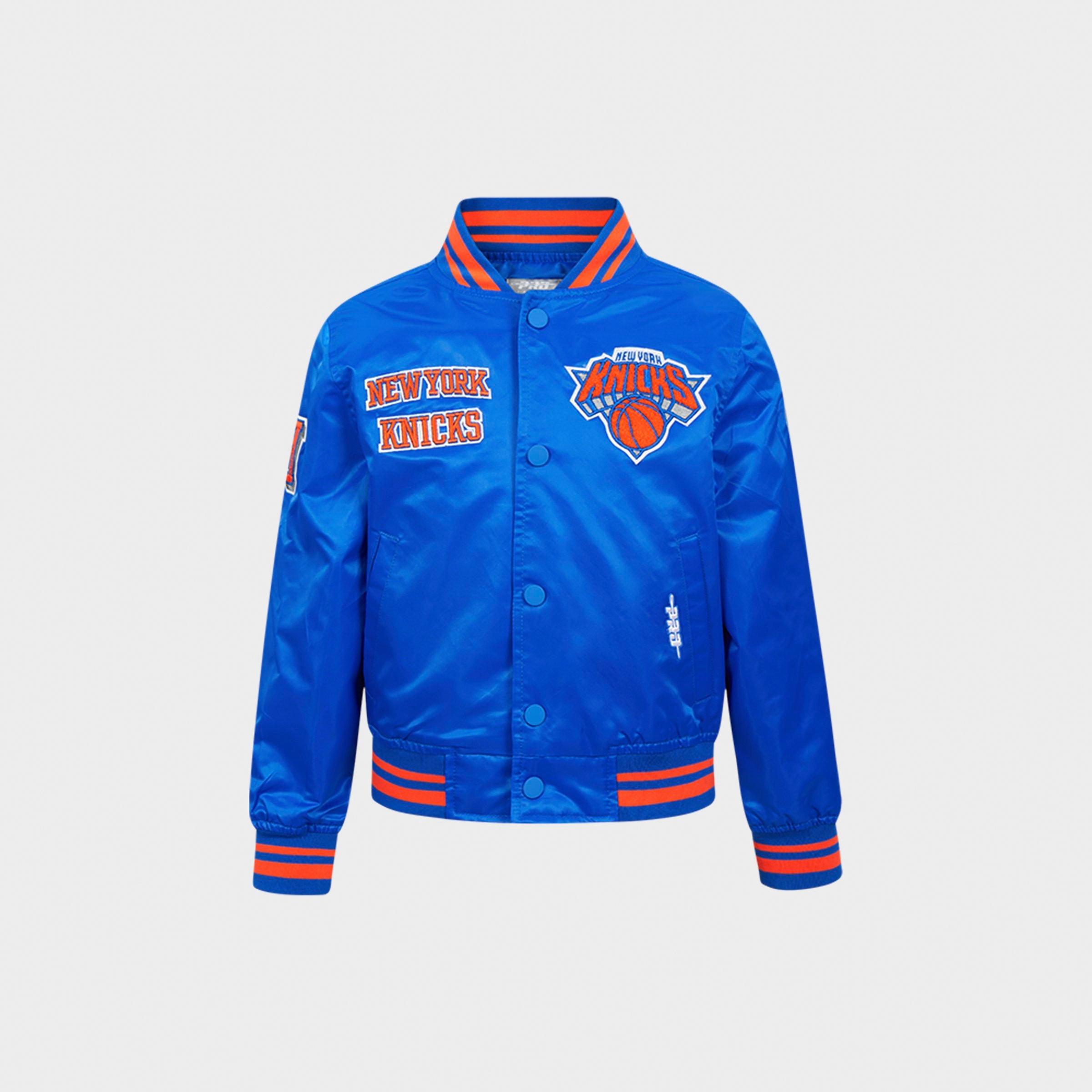 Pro Standard Little Kids New York Knicks NBA Retro Classic Satin Jacket in Royal Blue/Orange Size: 4