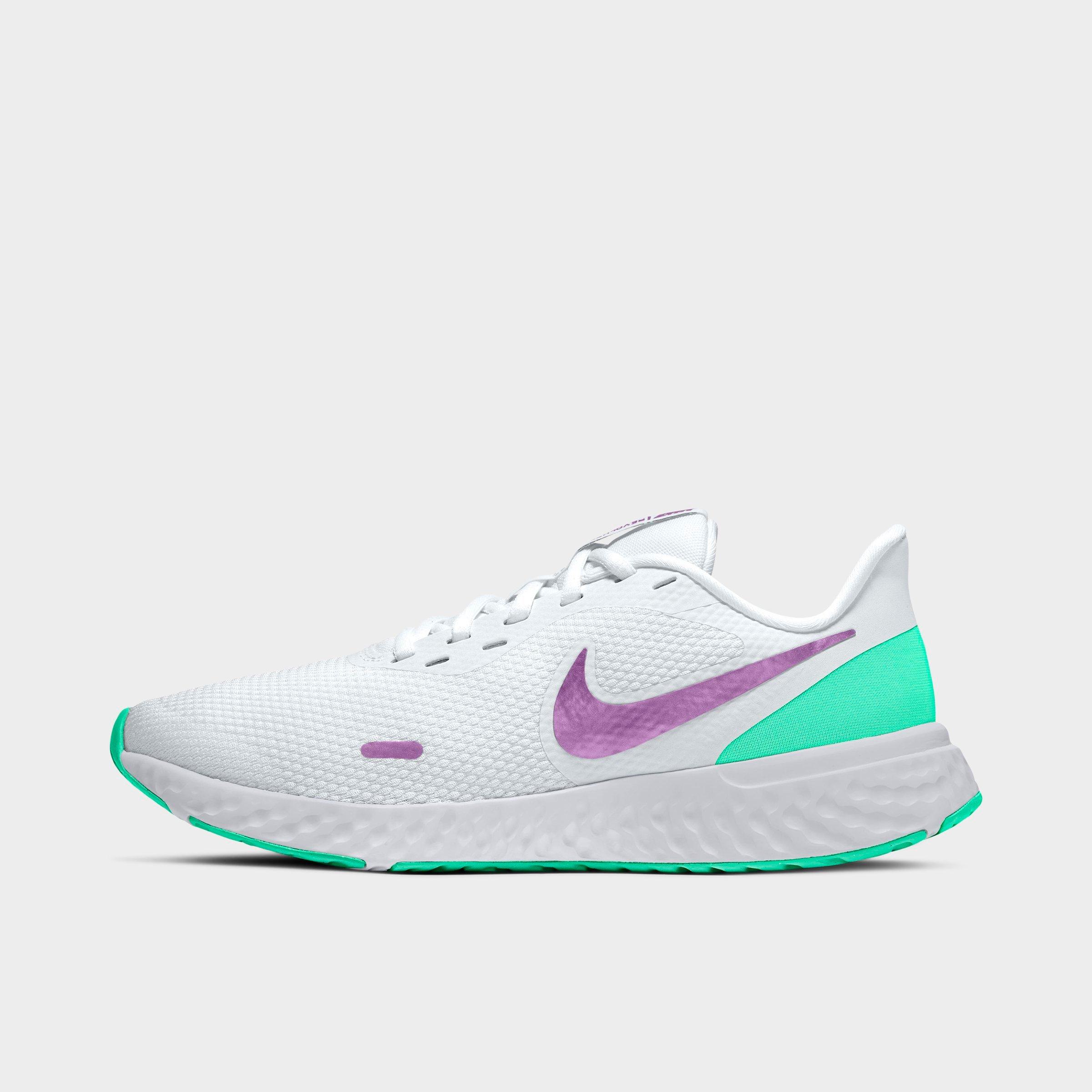 Nike Women's Revolution 5 Running Sneakers From Finish Line In White/green Glow/football Grey/violet Shock