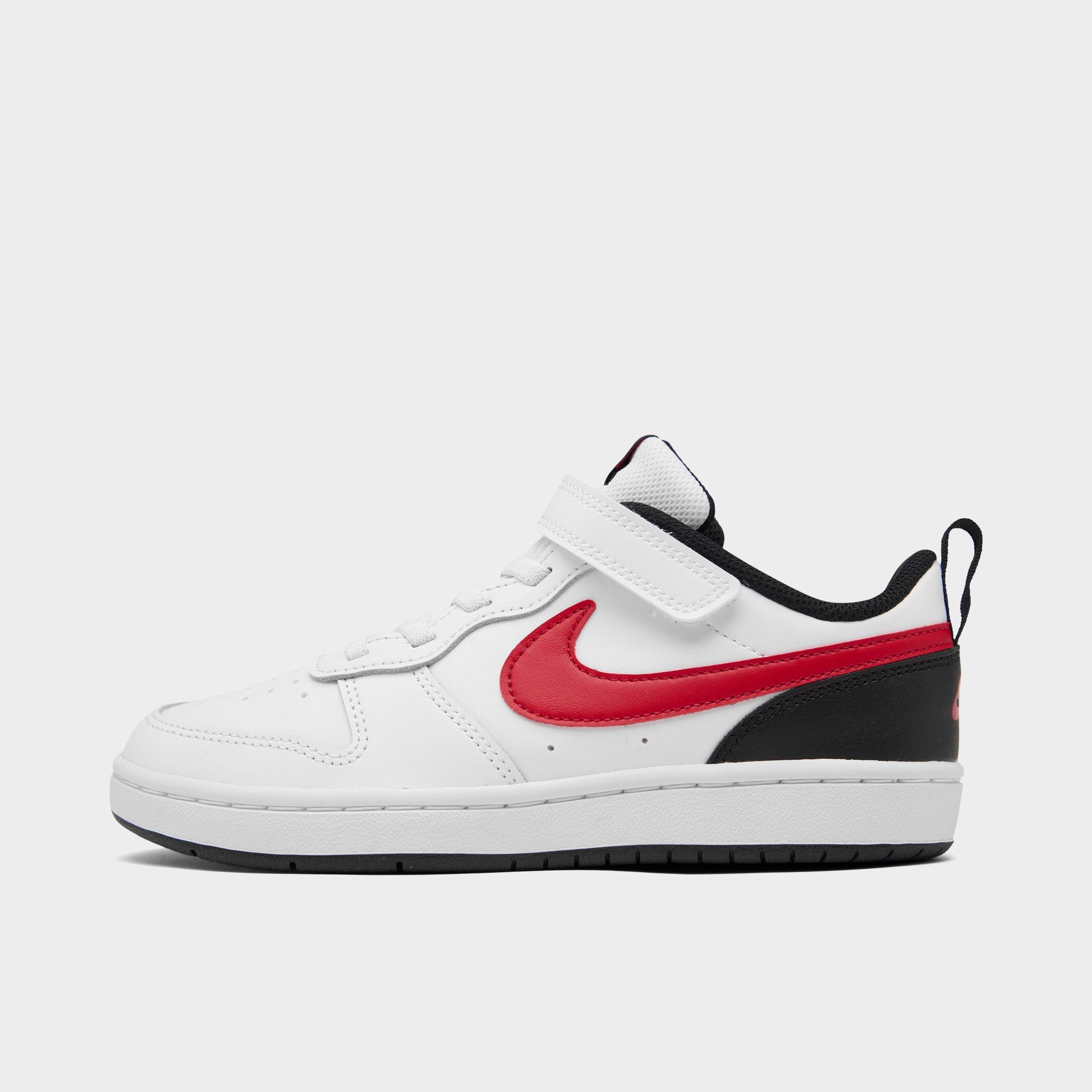 Nike Little Kids' Court Borough Low 2 Hook-and-loop Casual Shoes In White/university Red/black