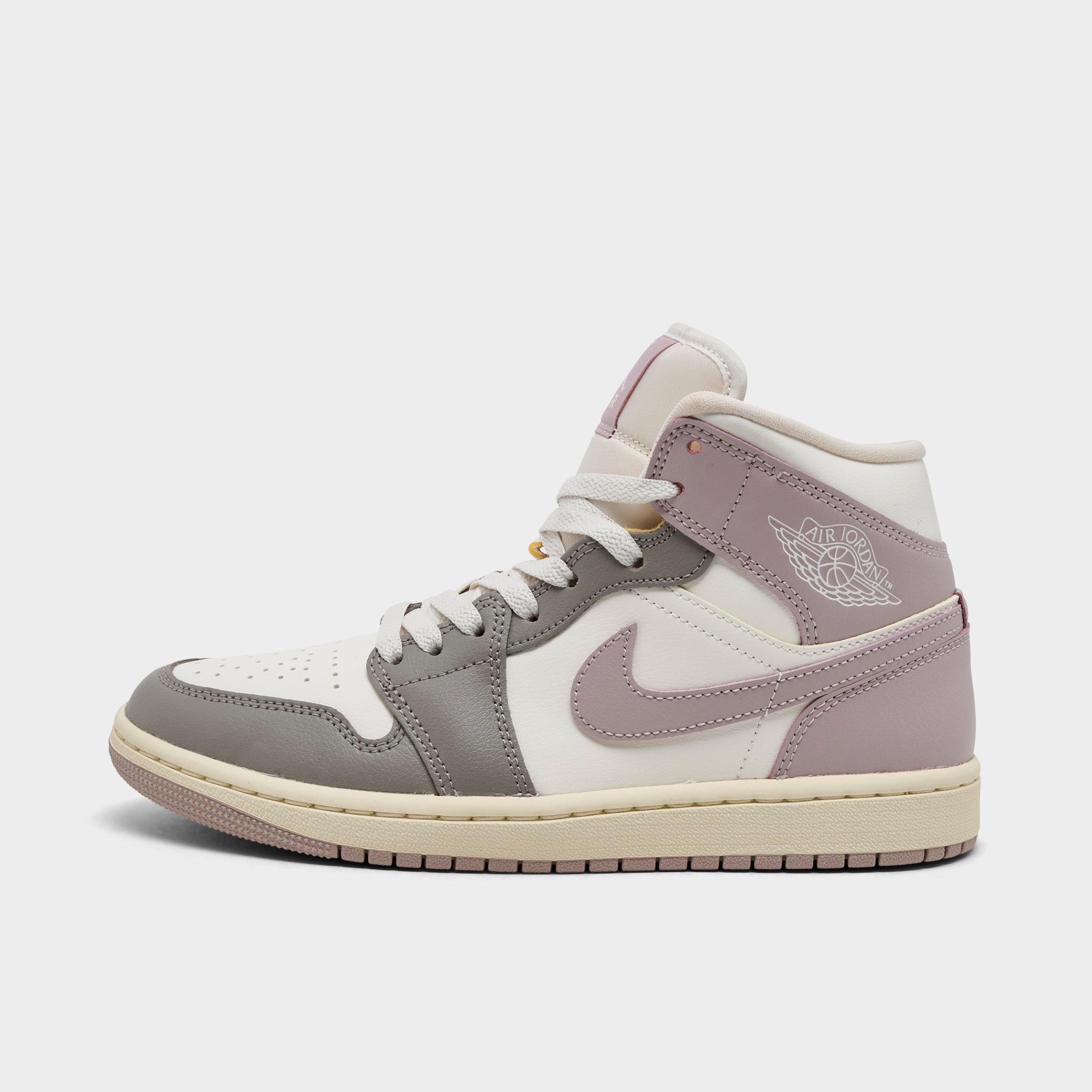 Jordan Women's Air Retro 1 Mid Casual Shoes in White/Aluminum/Wolf Grey Size: 5.0