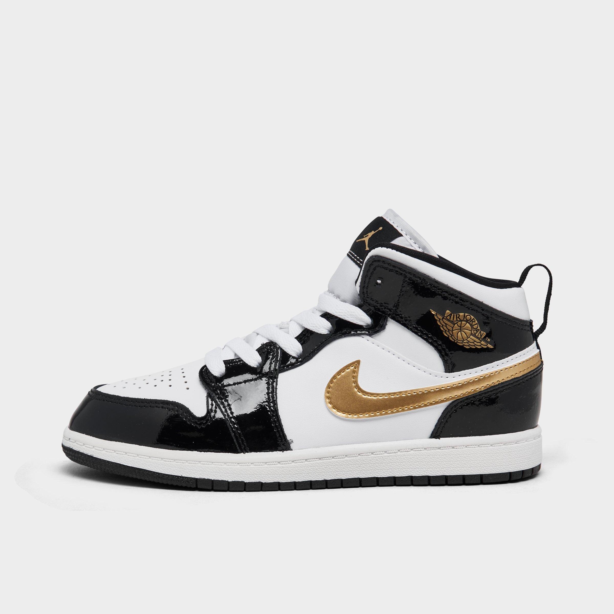 Jordan Little Kids Air Retro 1 Mid SE Casual Shoes in Black/Metallic Gold/White Size: 1.0
