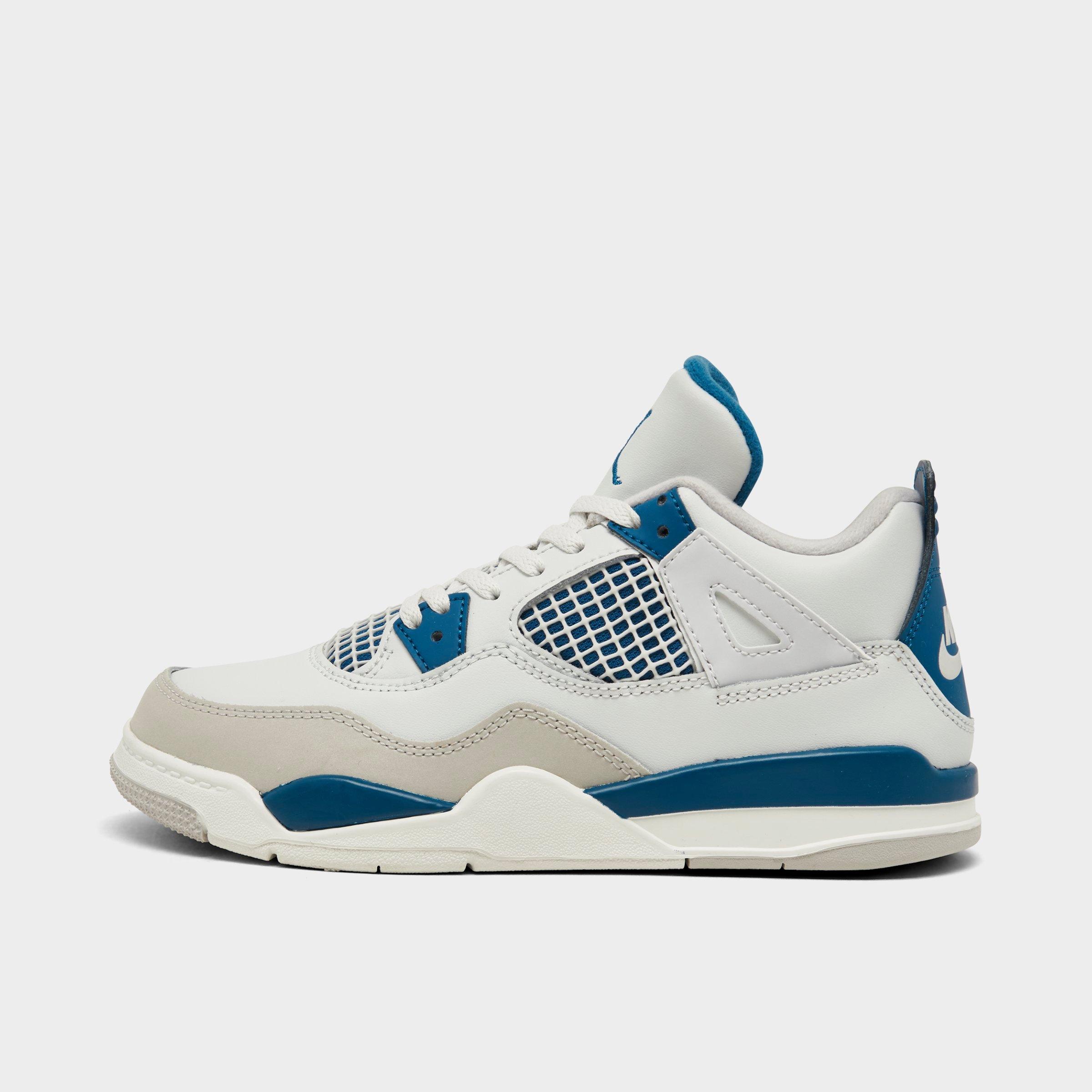 Shop Nike Jordan Little Kids' Air Retro 4 Basketball Shoes In Off White/military Blue/neutral Grey